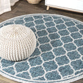 JONATHAN Y SMB109E-4R Trebol Moroccan Trellis Textured Weave Teal/Gray 4 Round Indoor/Outdoor Area Rug, Pet Friendly, Non-Shedd
