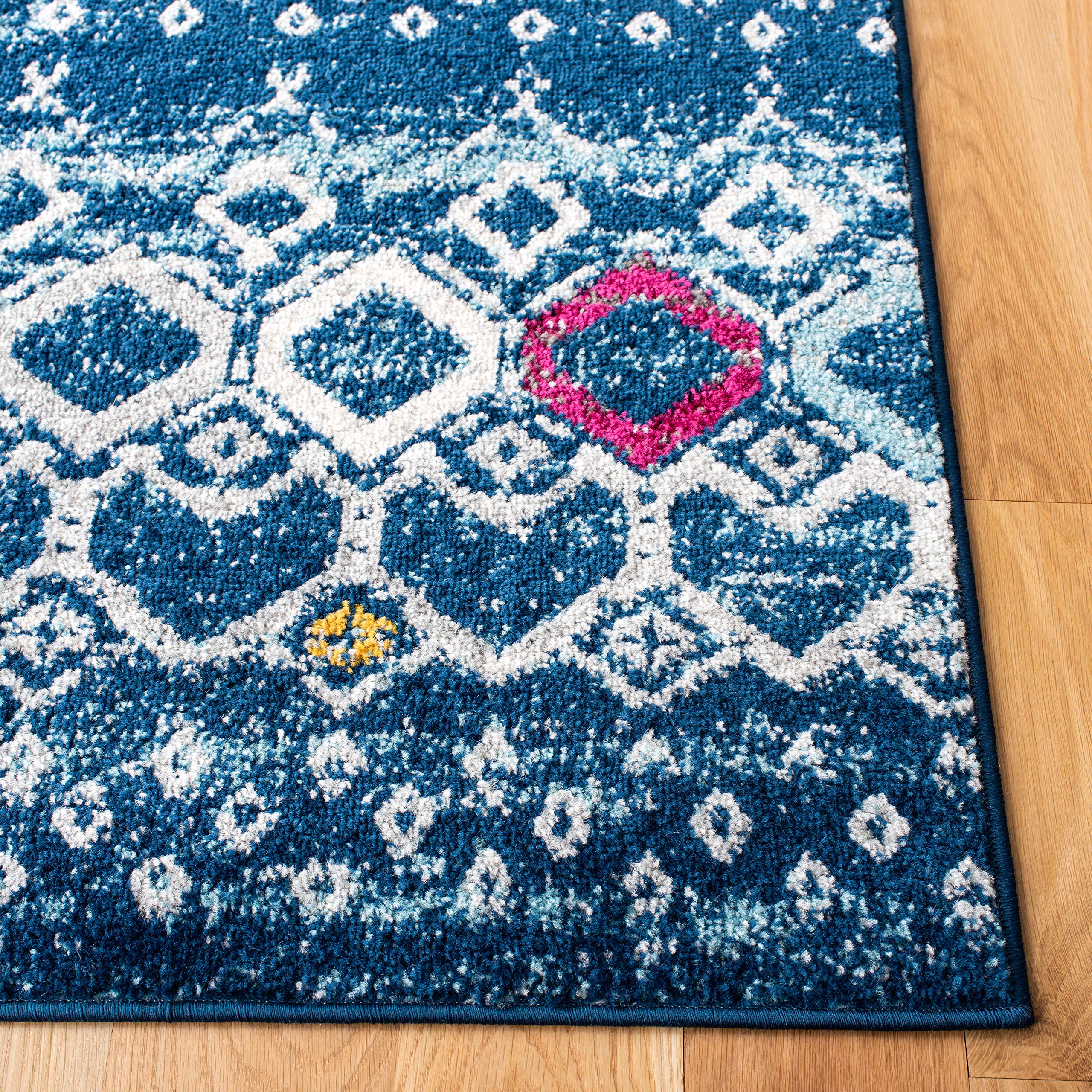 Safavieh Amsterdam Collection Runner Rug - 2'3'' X 8', Navy & Turquoise, Moroccan Boho Design, Non-Shedding & Easy Care, Ideal F
