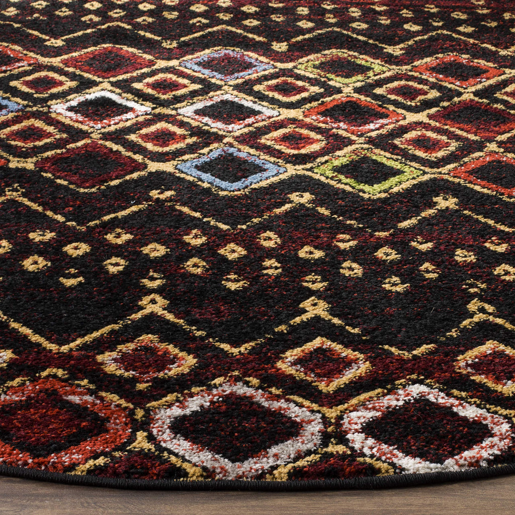Safavieh Amsterdam Collection Area Rug - 11' Round, Black & Multi, Moroccan Boho Design, Non-Shedding & Easy Care, Ideal For Hig
