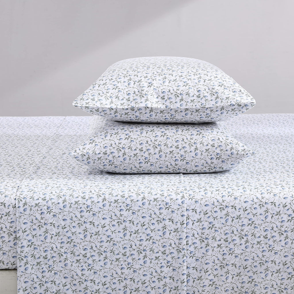 Laura Ashley Home Queen Sheet Set, Soft Sateen Cotton Bedding Set - Sleek, Smooth, & Breathable, Bramble Vine Green
