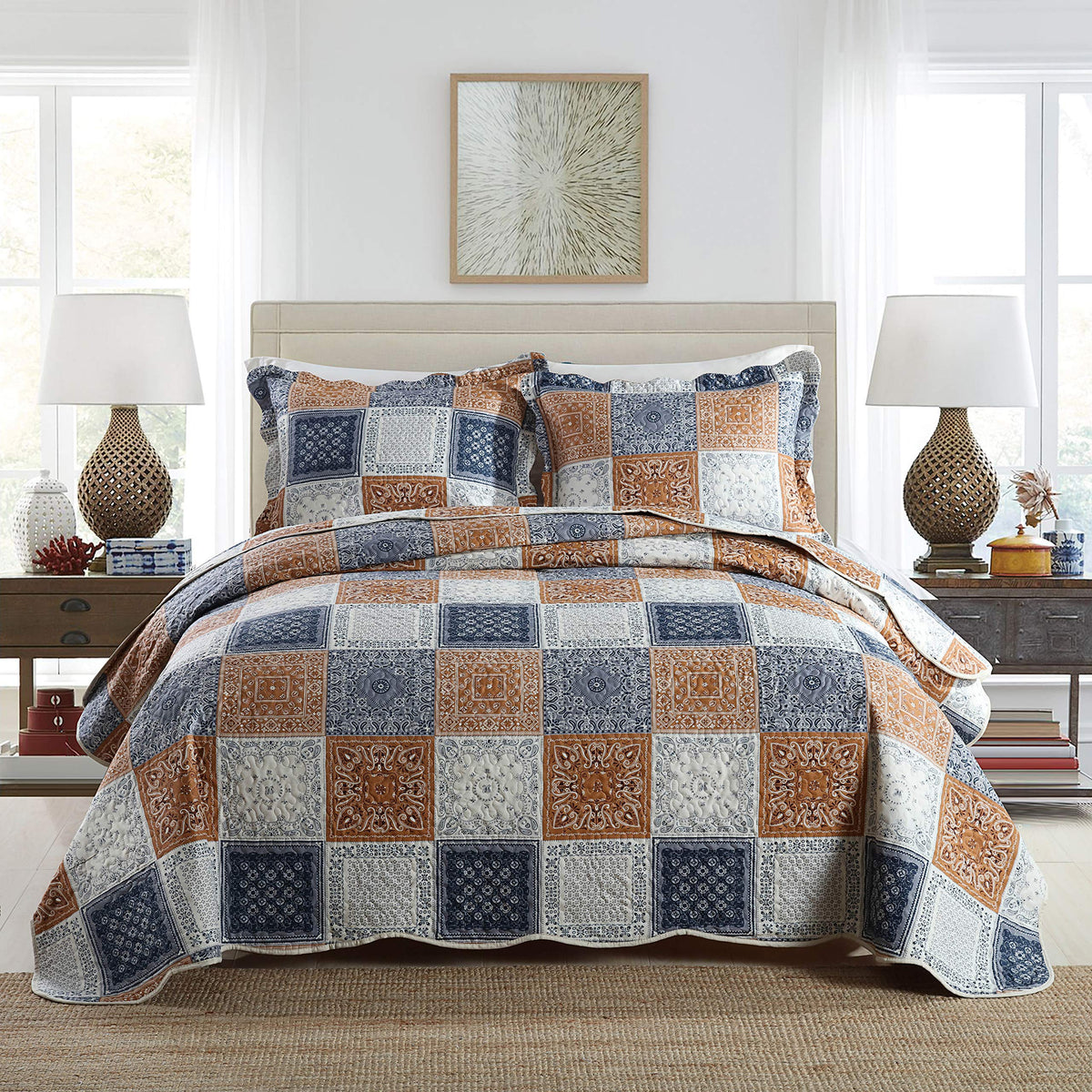 Travan 3-Piece King Quilt Sets Patchwork Bedspreads With Shams Microfiber Lightweight Reversible Oversized Bedding Coverlet Set,