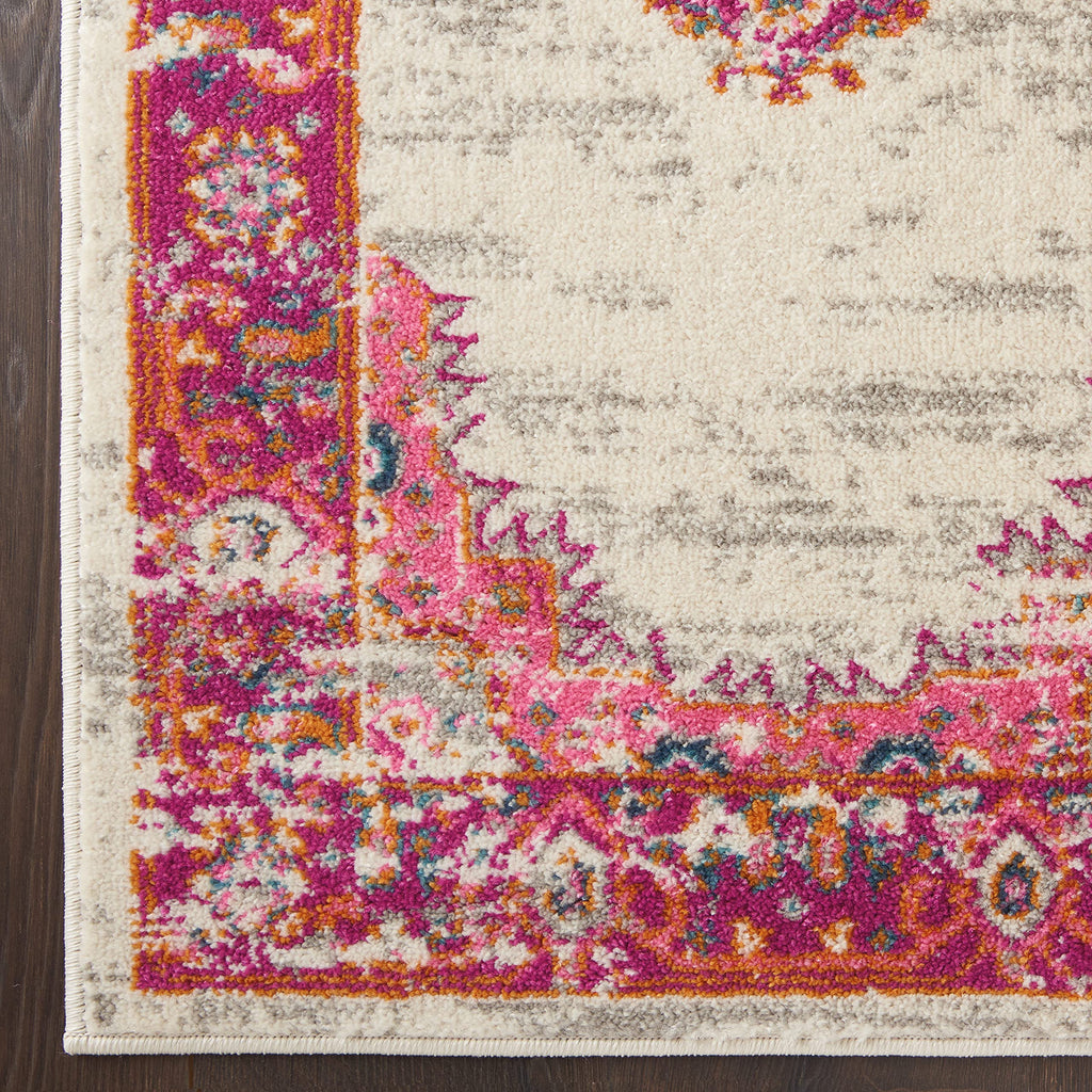Nourison Passion Ivory/Fuchsia 2'2'' X 7'6'' Area-Rug, Boho, Traditional, Easy-Cleaning, Non Shedding, Bed Room, Living Room, Ha