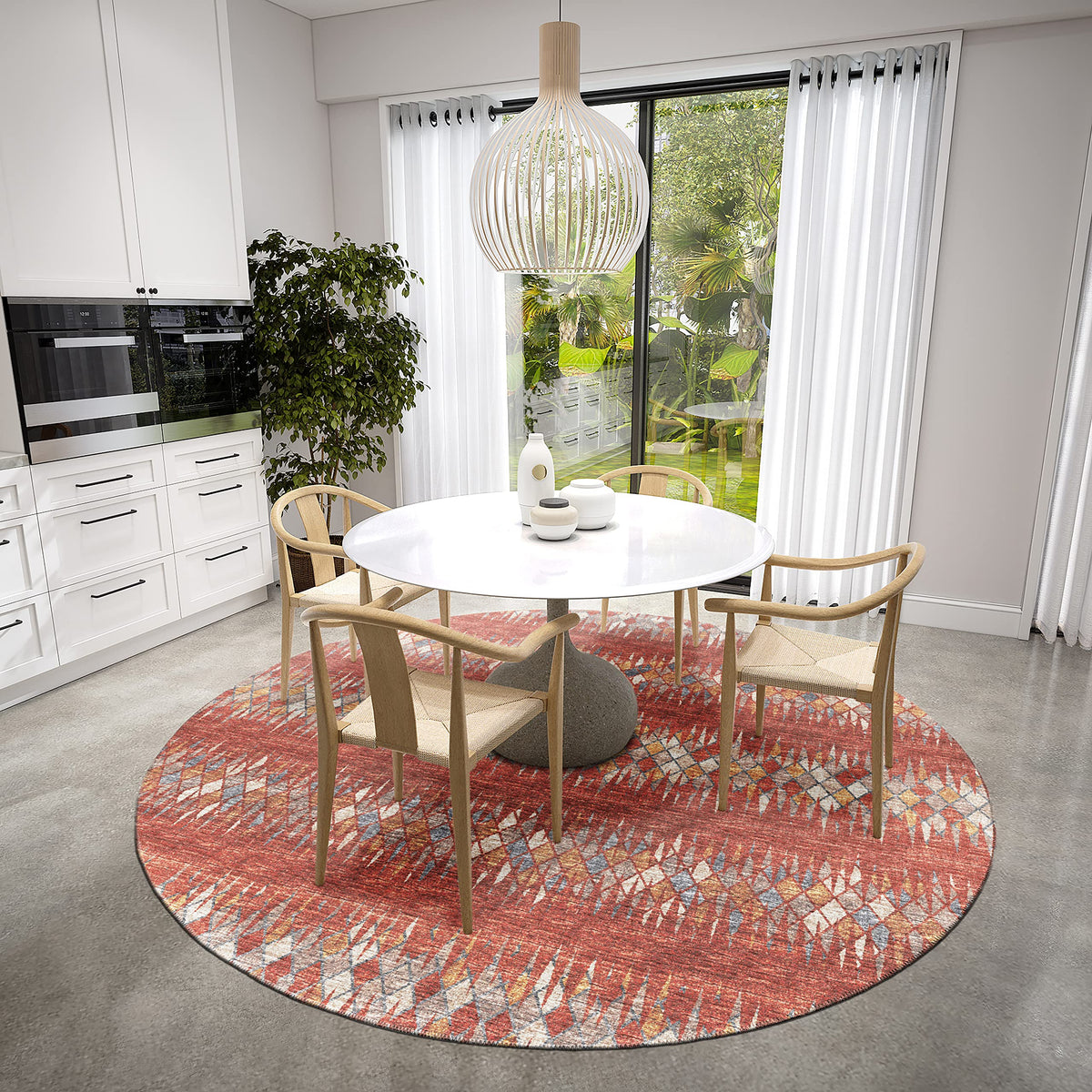 Addison Rugs Rylee Ary35 Red Washable 8' X 8' Indoor Outdoor Round Rug, Easy Clean, Machine Washable, Non Shedding, Bedroom, Entry, Living Room, Dining Room, Kitchen, Patio Rug