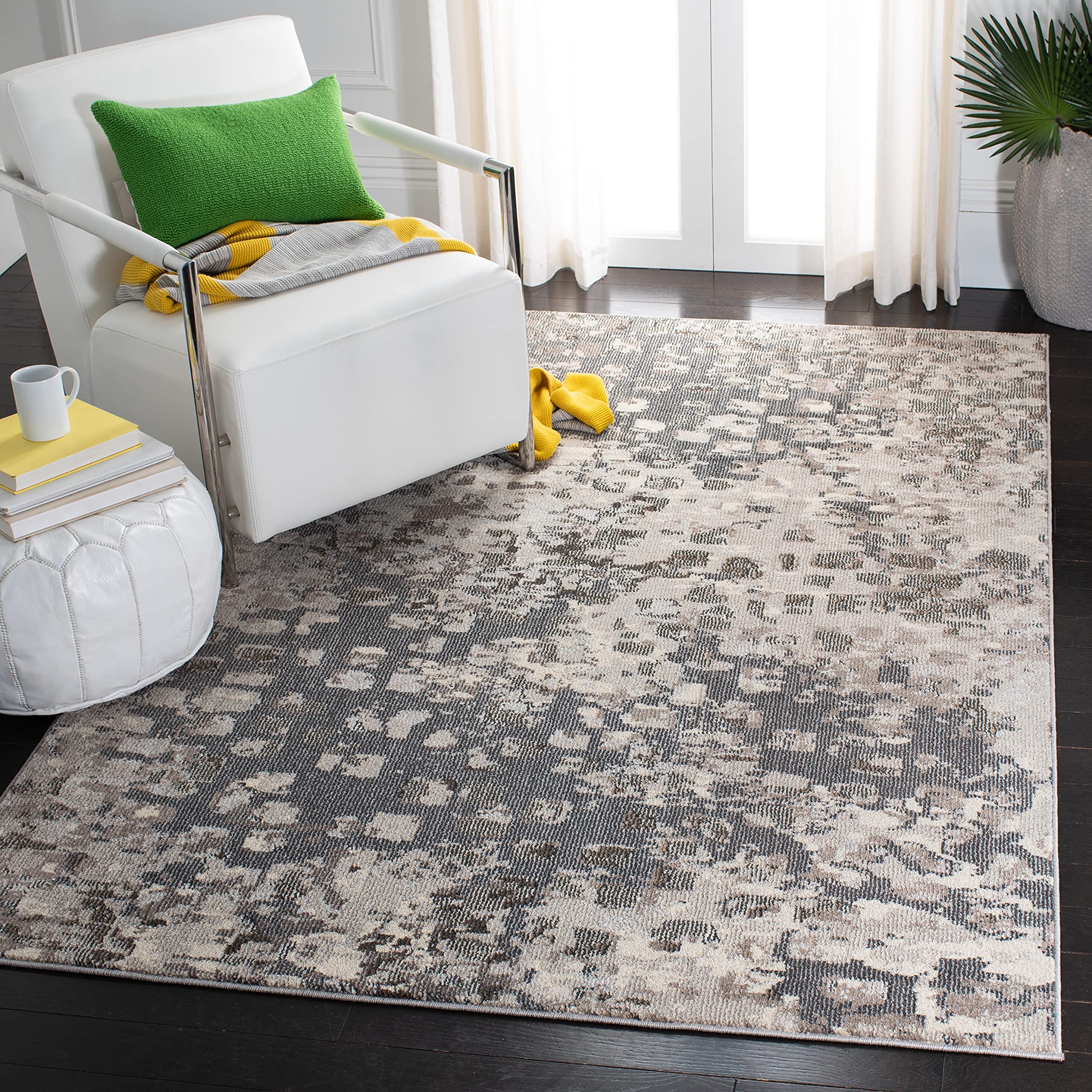 SAFAVIEH Madison Collection Accent Rug - 4 x 6, Grey & Beige, Boho Abstract Design, Non-Shedding & Easy Care, Ideal for High T