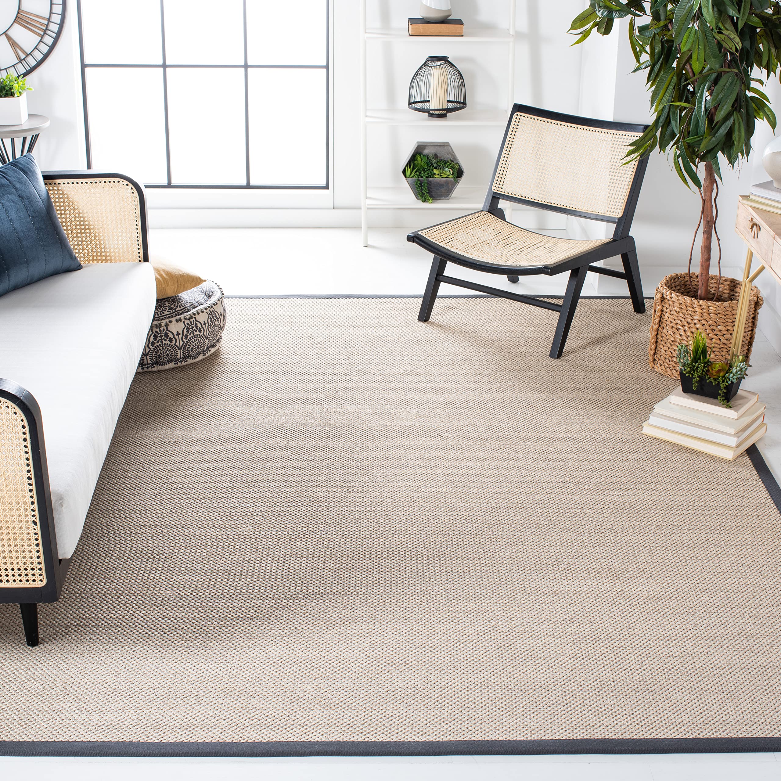 SAFAVIEH Natural Fiber Collection X-Large Area Rug - 11 x 15, Marble & Dark Grey, Border Sisal Design, Easy Care, Ideal for Hi