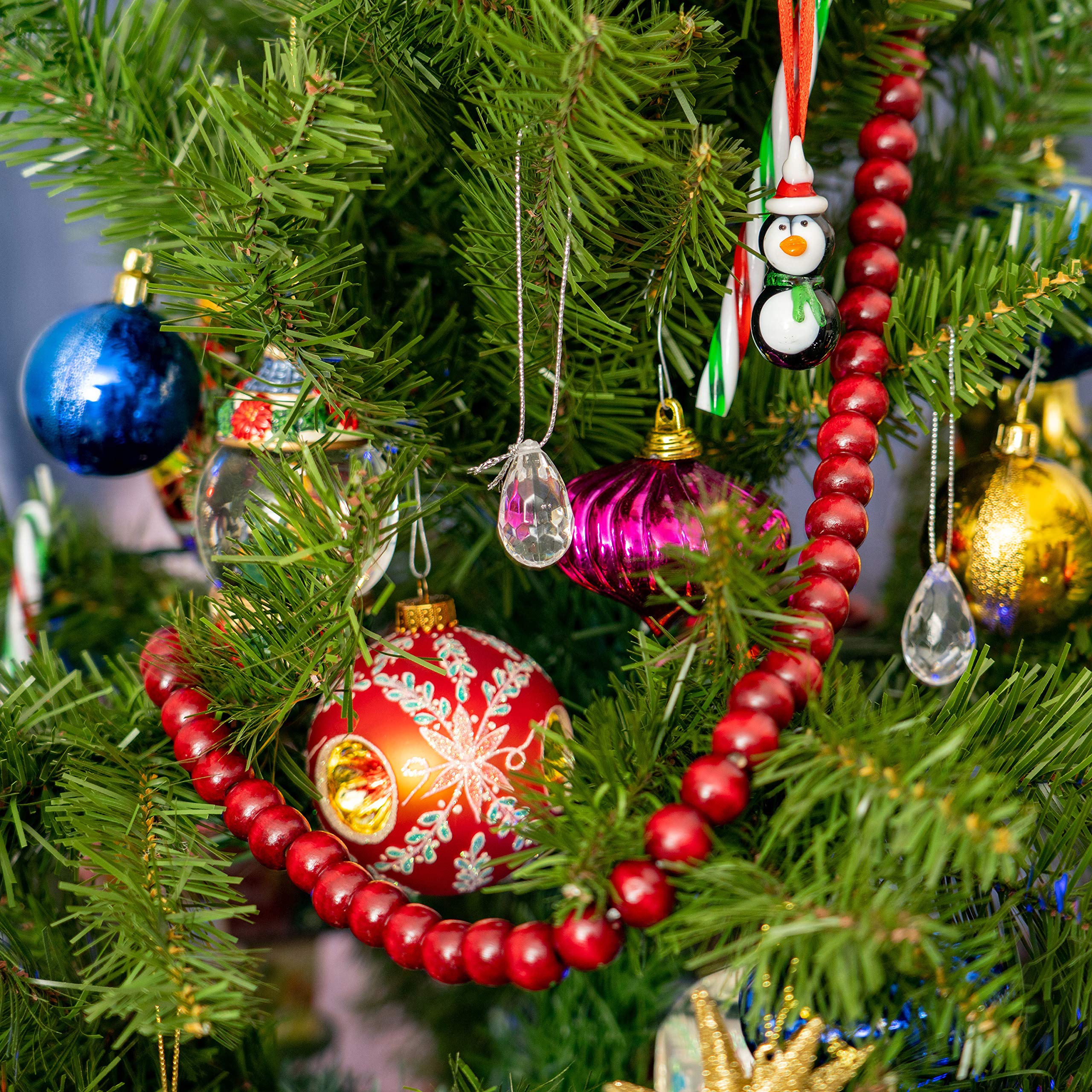 Ornativity Wooden Christmas Garland Decorations - Rustic Wood Beaded Christmas Tree Decorations Garland Bead Strand Xmas Holiday