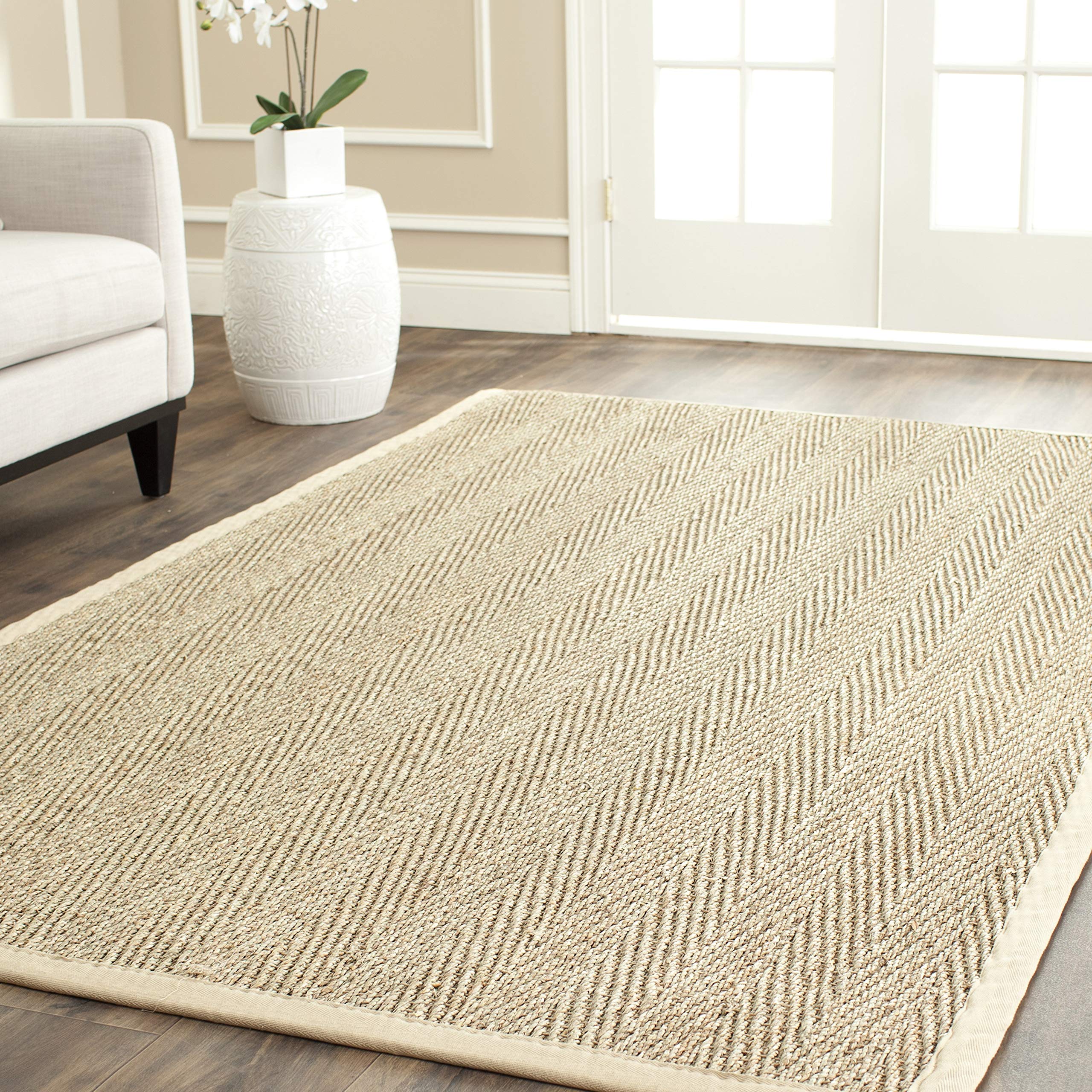 SAFAVIEH Natural Fiber Collection 4 Square Beige NF115A Border Herringbone Seagrass Area Rug