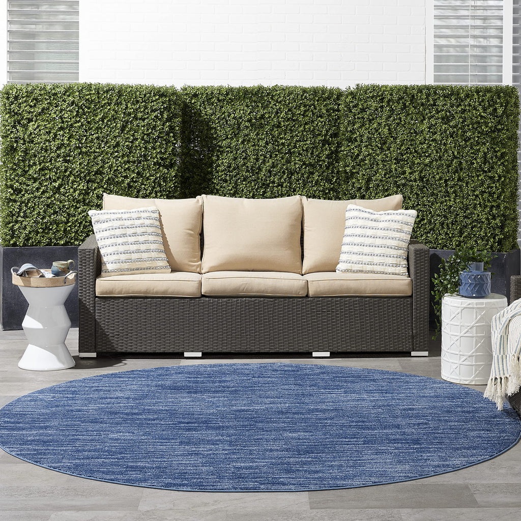 Nourison Essentials Indoor/Outdoor Navy Blue 10' X Round Area Rug, Easy Cleaning, Non Shedding, Bed Room, Living Room, Dining Room, Backyard, Deck, Patio (10 Round)