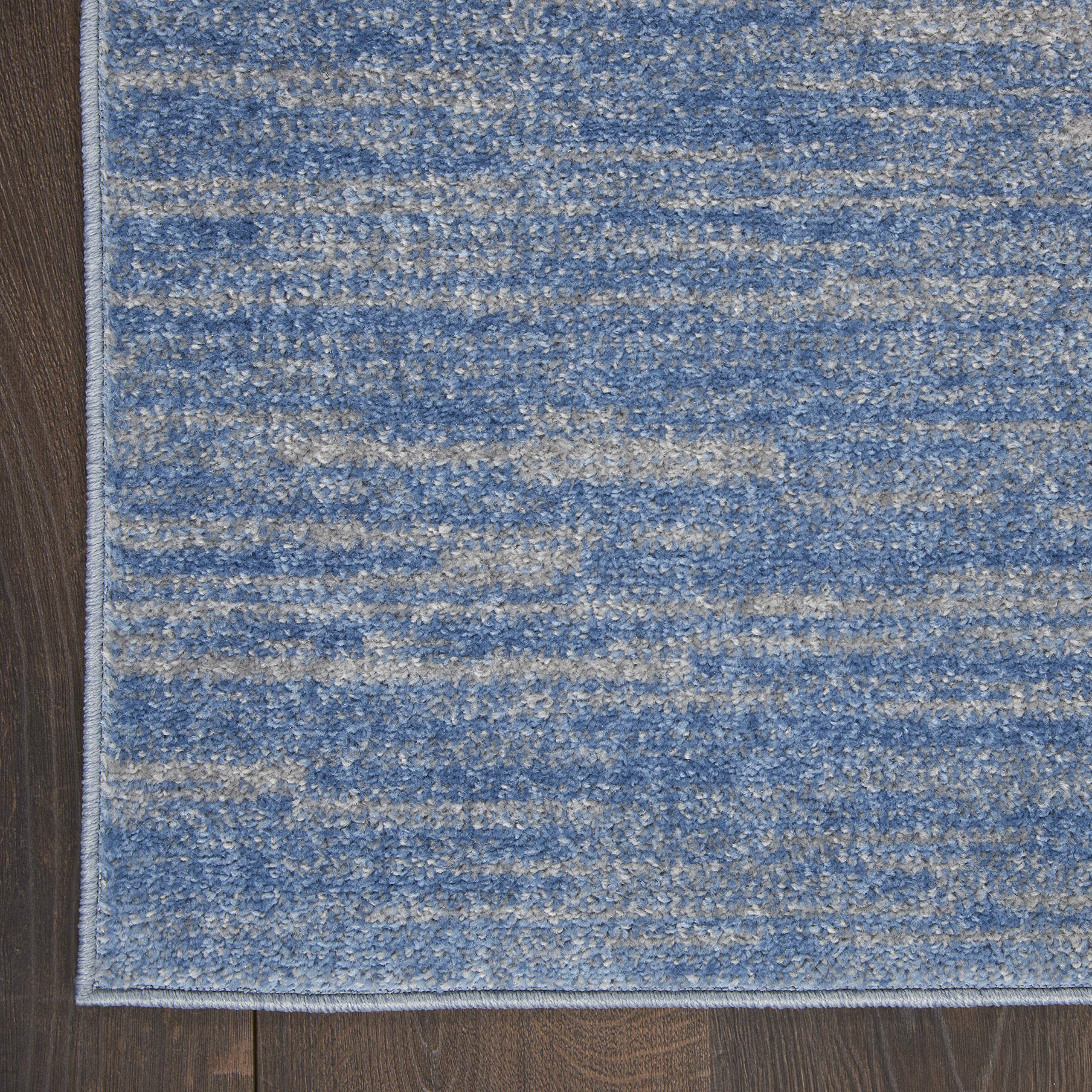 Nourison Essentials Solid Indoor/Outdoor Blue/Grey 2'2' X 18 Area Rug, Easy Cleaning, Non Shedding, Bed Room, Living Room, Dining Room, Deck, Patio, Backyard (2X18)