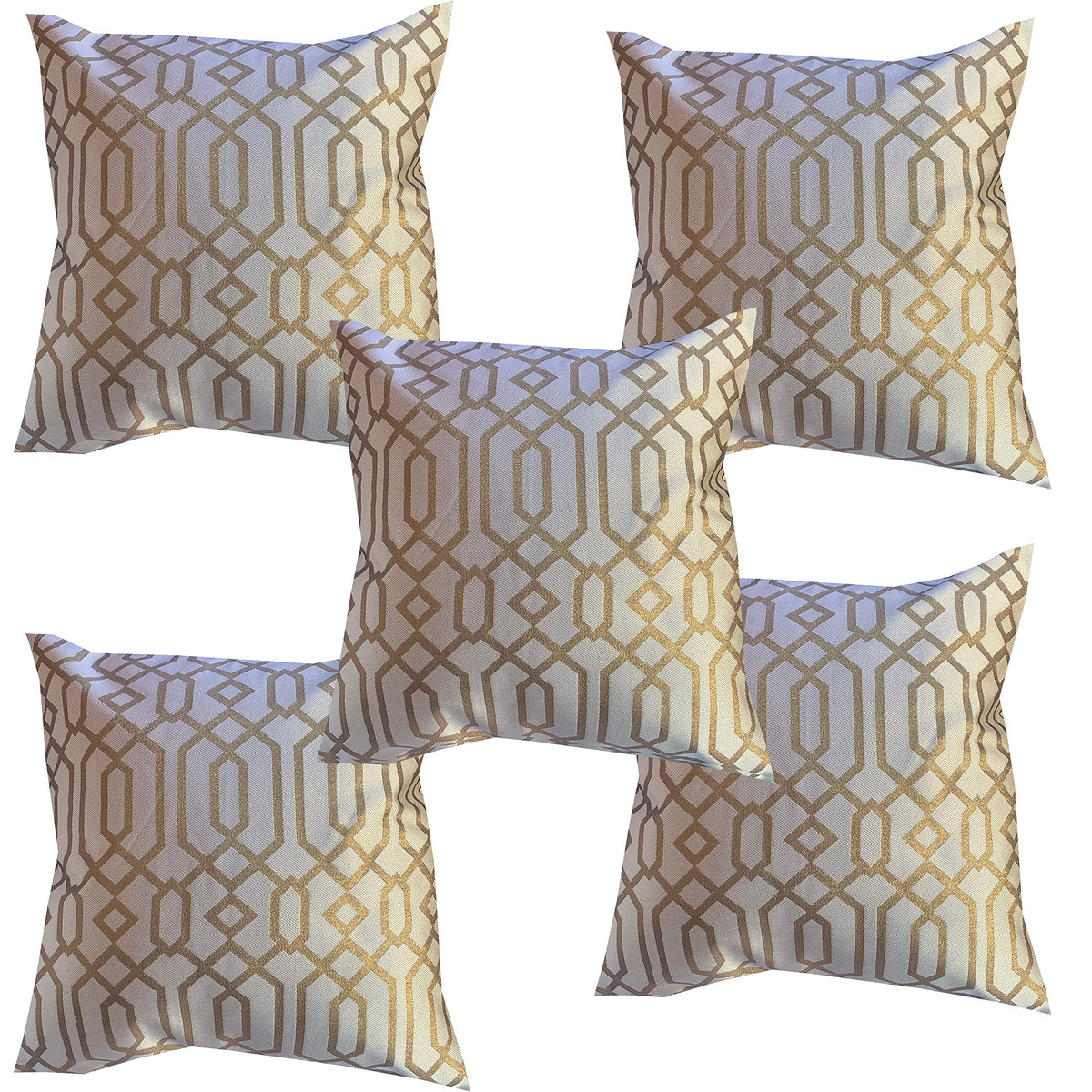 Pink Parrot Jacquard Art Silk Beige Throw Pillow Covers/Cushion Covers 12X12 InchSet Of 5Co121B