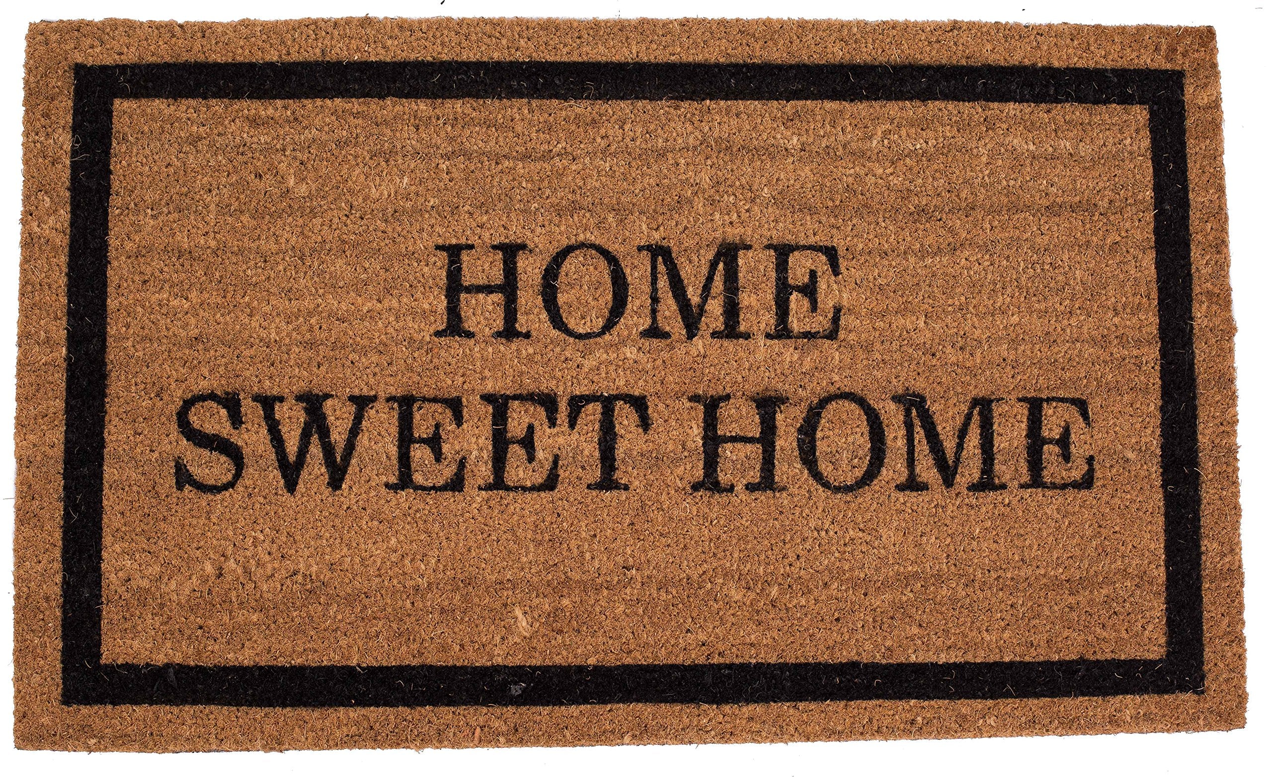 Birdrock Home - Home Sweet Home Coir Doormat - Vinyl Backed, Waterproof, Dirt Trapper, Heavy Duty For Indoor/Outdoor Entry, Porch, Garage, Black Border, Natural Fade, Mud Catching, Entrance House Mats