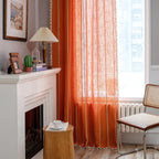 Sutuo Home Orange Boho Curtains For Bedroom Living Room, Semi Blackout Linen Farmhouse Shabby Chic Tassels Window Treatment Bohemian Embroidery Drape, Rod Pocket 1 Panel 52' W X 96' L