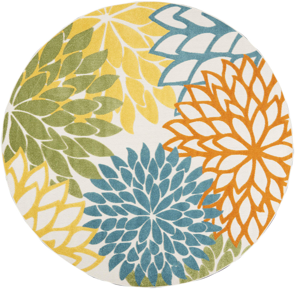 Nourison Aloha Indoor/Outdoor Floral Turquoise Multicolor 7'10' X Round Area Rug, (8' Round)
