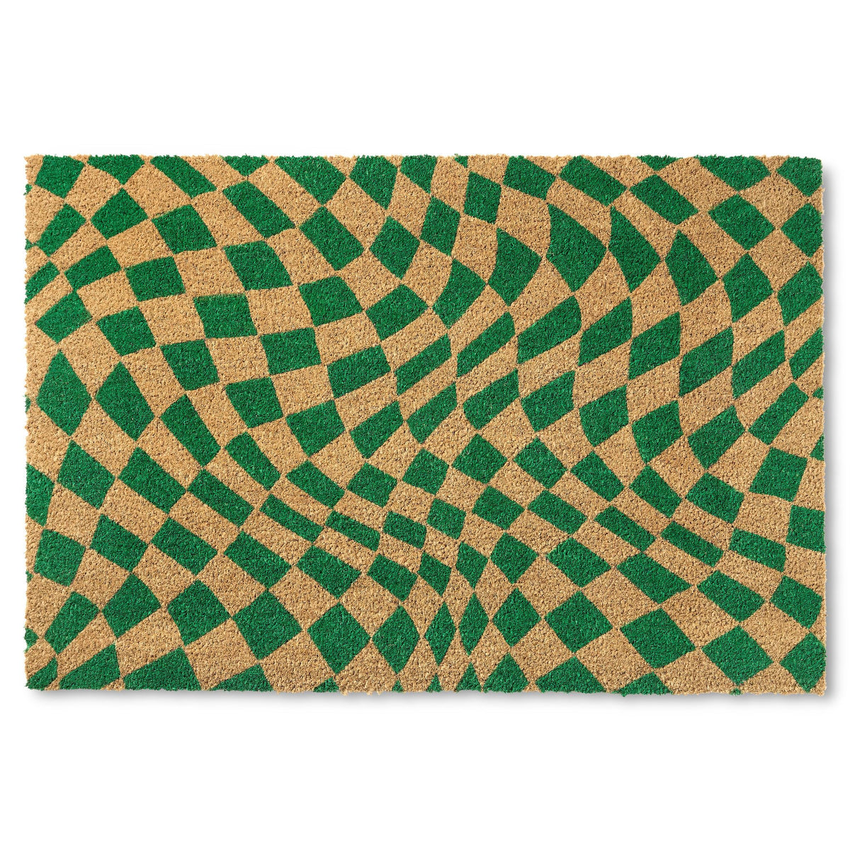 Town & Country Terra Emmett Groovy Checkerboard Door Mat, Natural Coir, Heavyweight, Non-Slip Entryway Mat, Green, 18'X30'