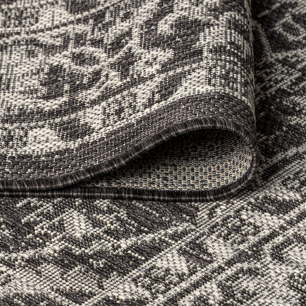 Jonathan Y Smb103C-5R Palazzo Vine And Border Textured Weave Indoor Outdoor Area-Rug Coastal Bohemian Rustic Glam Easy-Cleaning Bedroom Kitchen Backyard Patio Non Shedding, 5' Round, Black/Gray