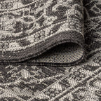 Jonathan Y Smb103C-5R Palazzo Vine And Border Textured Weave Indoor Outdoor Area-Rug Coastal Bohemian Rustic Glam Easy-Cleaning Bedroom Kitchen Backyard Patio Non Shedding, 5' Round, Black/Gray