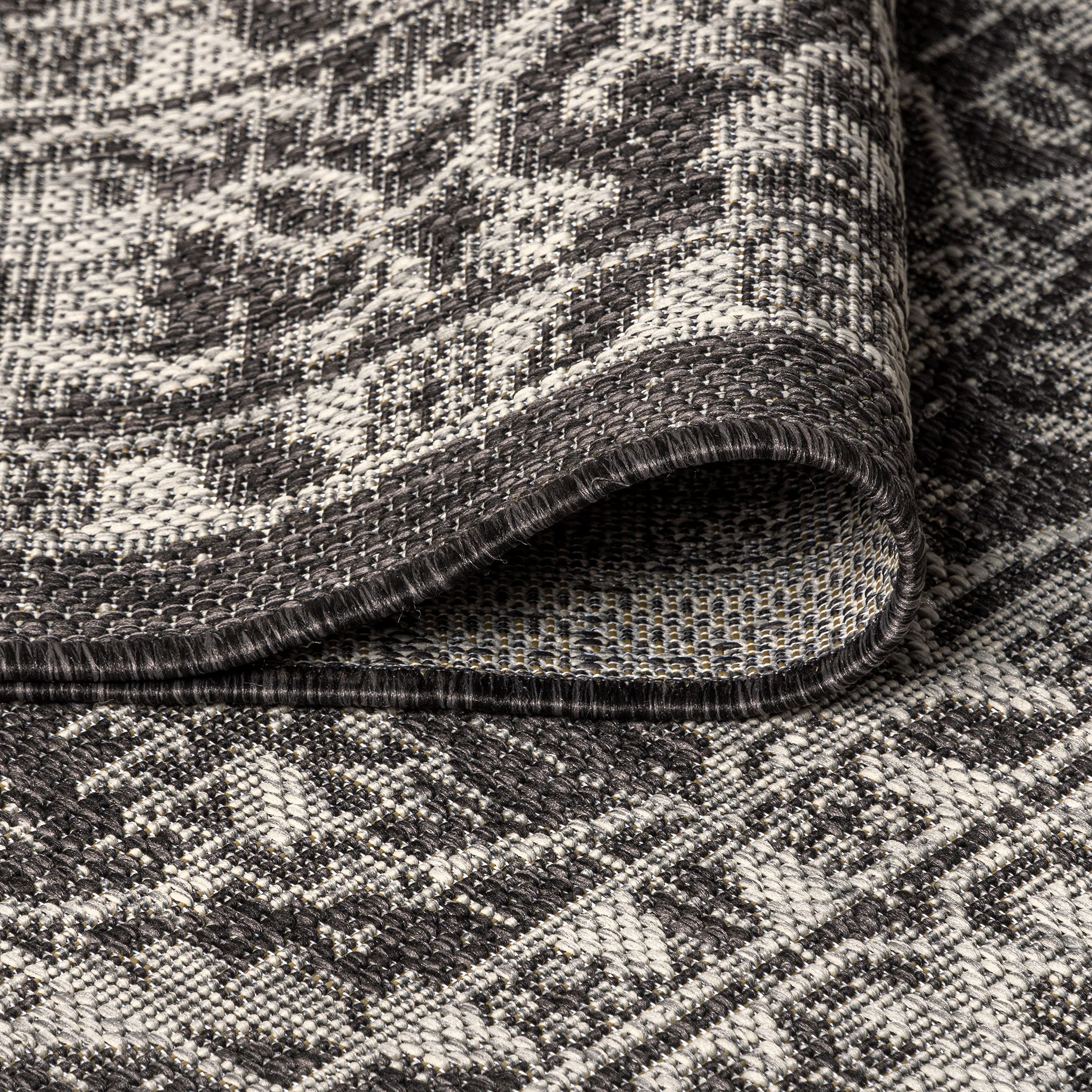 Jonathan Y Smb103C-5R Palazzo Vine And Border Textured Weave Indoor Outdoor Area-Rug Coastal Bohemian Rustic Glam Easy-Cleaning Bedroom Kitchen Backyard Patio Non Shedding, 5' Round, Black/Gray