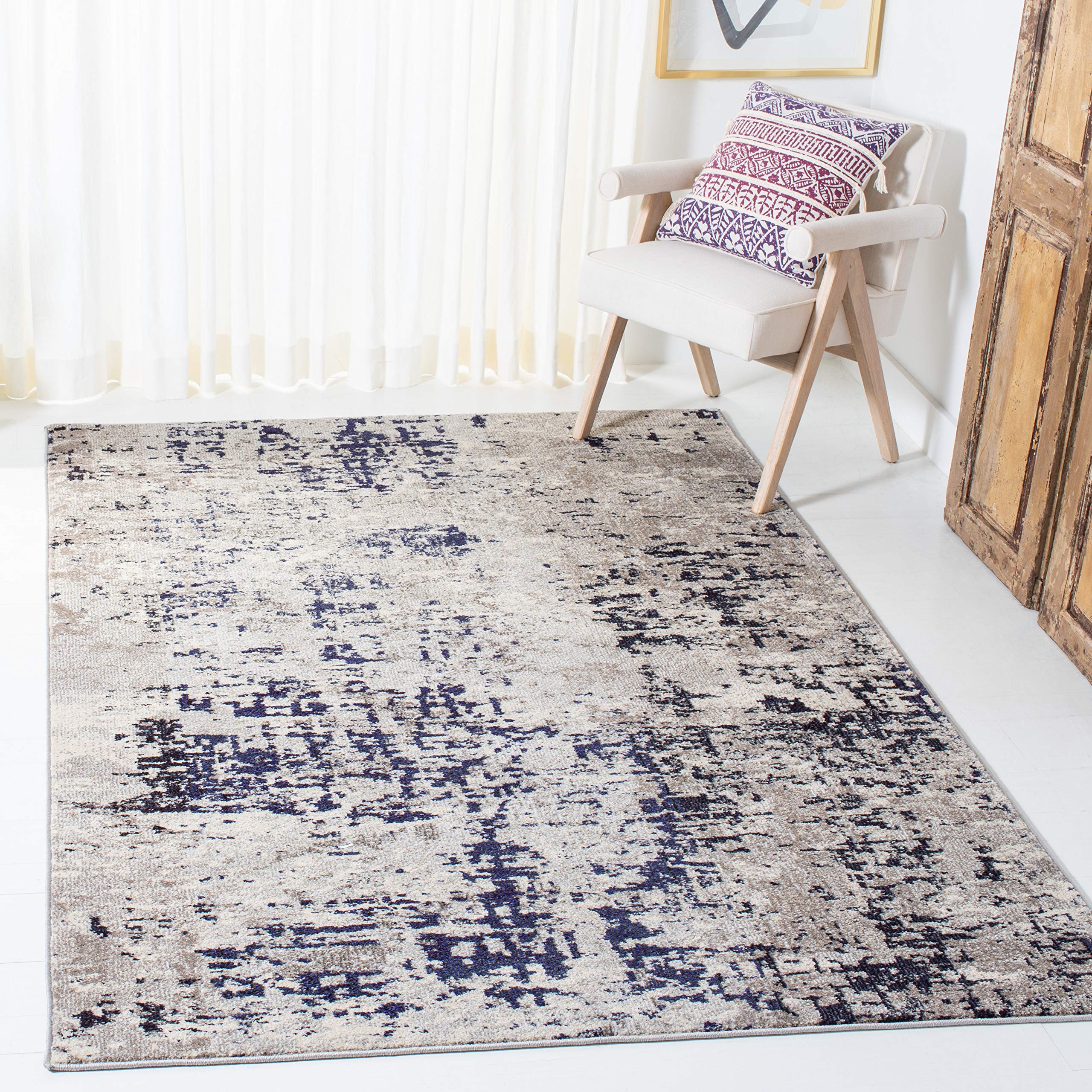 SAFAVIEH Madison Collection 53 x 76 BeigePurple MAD471B Modern Abstract Non-Shedding Living Room Bedroom Area Rug