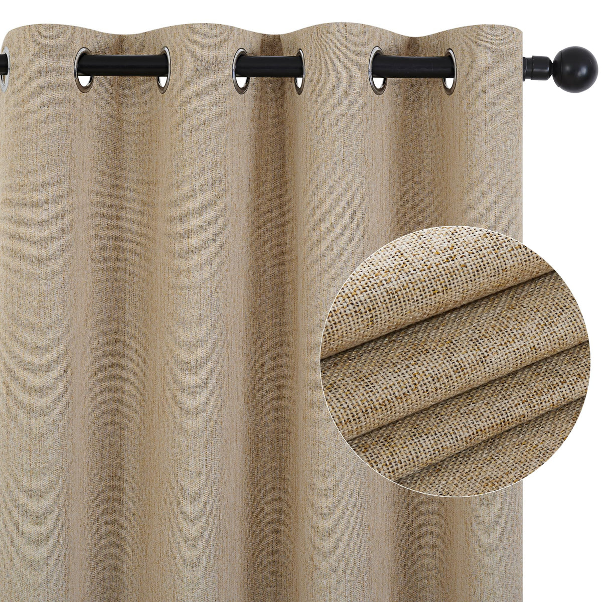 Deconovo 100% Black Out Curtains, Linen Textured Farmhouse Curtains 72 Inch Long, Room Darkening Thermal Insulated Drapes For Li