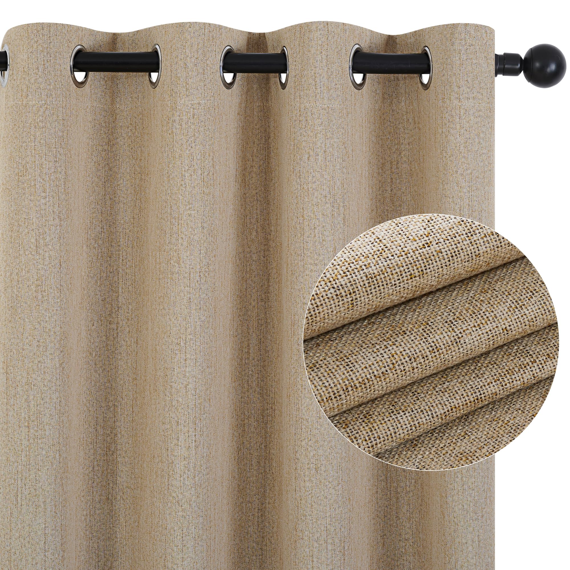 Deconovo Total Blackout Curtains, Linen Curtains & Drapes, Room Darkening Curtains 63 Inch Length For Living Room (Taupe,52X63 I