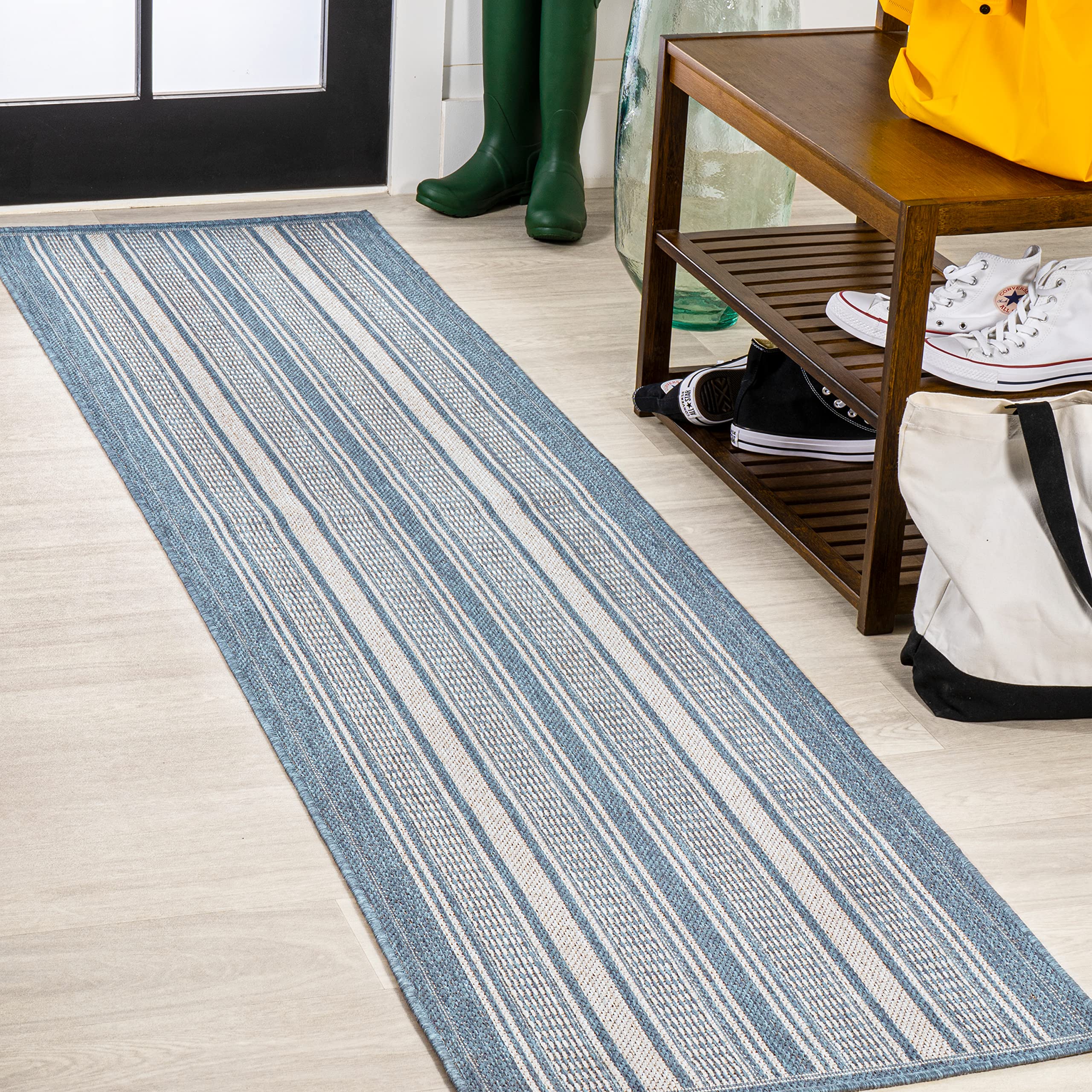 Jonathan Y Smb202E-28 Haynes Modern Double Stripe Indoor Outdoor Area-Rug, Farmhouse, Traditional, Coastal Easy-Cleaning,Bedroom