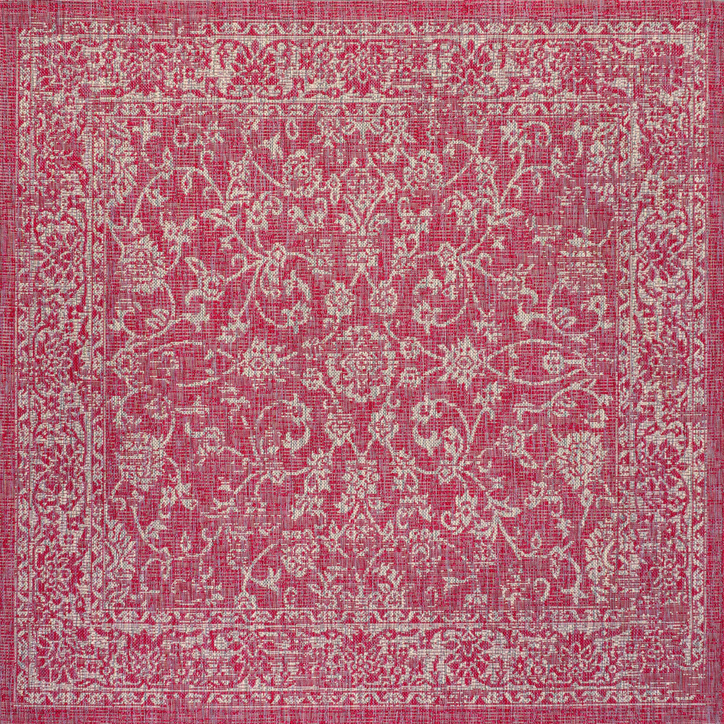 Jonathan Y Smb100G-5Sq Tela Bohemian Textured Weave Floral Indoor Outdoor Area Rug, Coastal Traditional Transitional Easy Cleaning,Bedroom,Kitchen,Backyard,Patio, Fuchsia/Light Gray, 5' Square