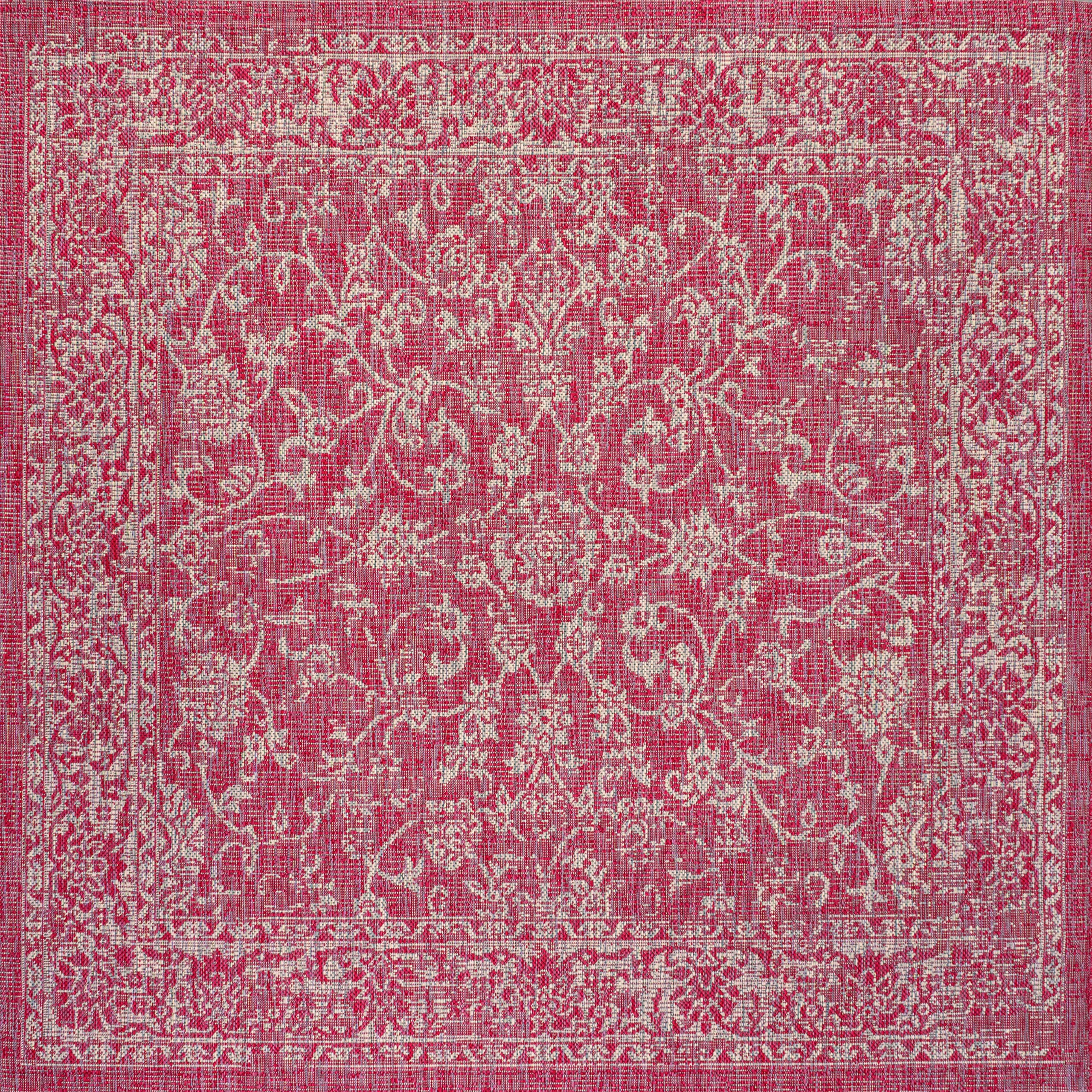 Jonathan Y Smb100G-5Sq Tela Bohemian Textured Weave Floral Indoor Outdoor Area Rug, Coastal Traditional Transitional Easy Cleaning,Bedroom,Kitchen,Backyard,Patio, Fuchsia/Light Gray, 5' Square