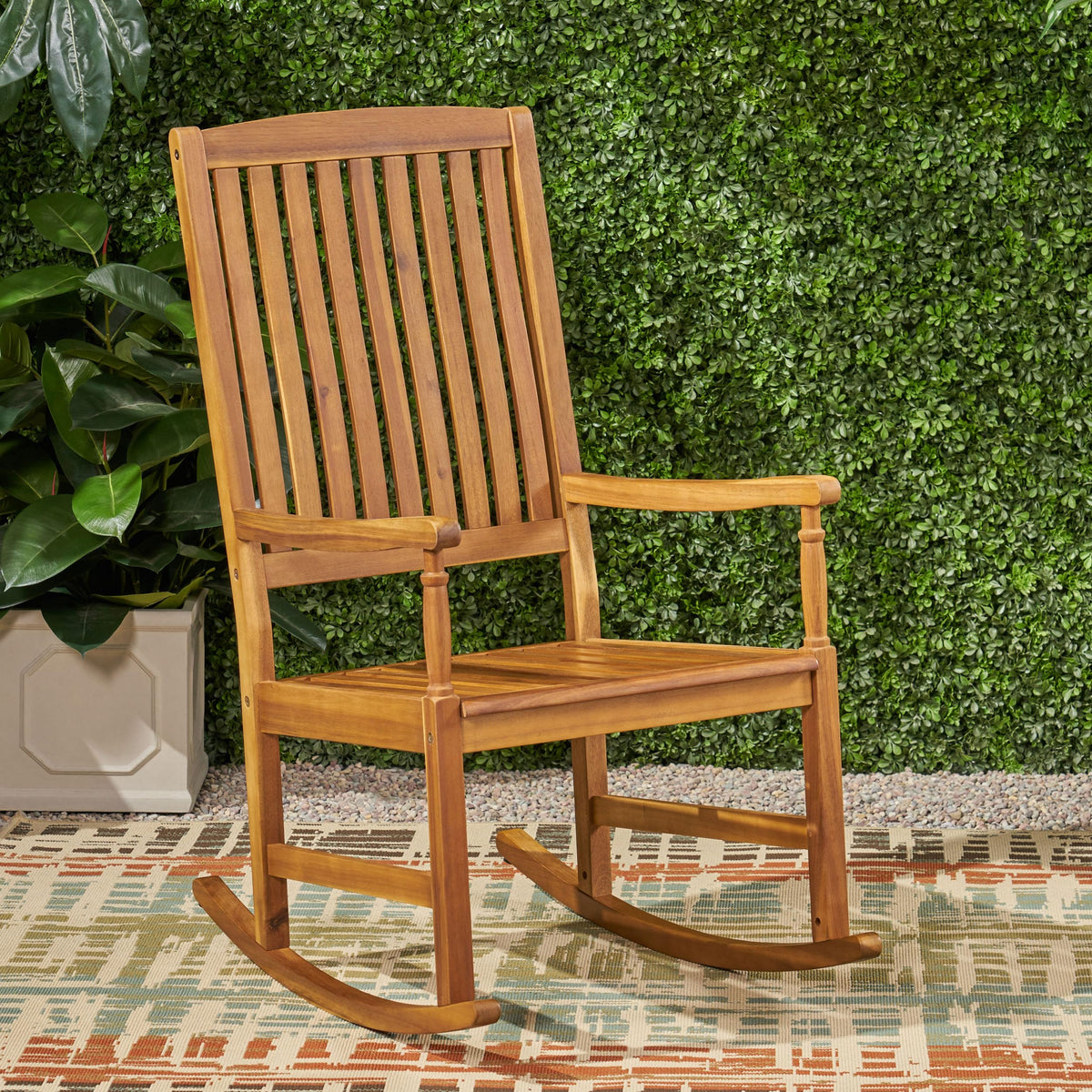 Outdoor Rocking Chair For Adult, Rustic Style Solid Wood Patio Chair With Widened Seats & High Backs, Weather & Fade Resistant P