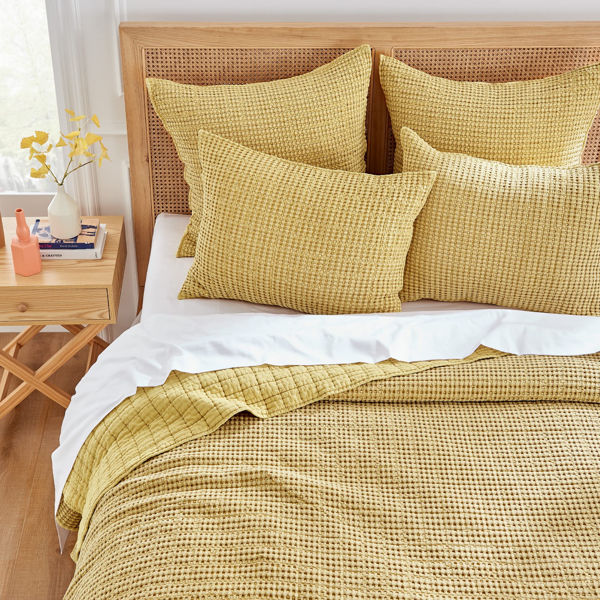 Levtex Home Mills Waffle Twin Quilt Set - Ochre Cotton, 1 Sham, 1 Quilt (68 X 86In.)