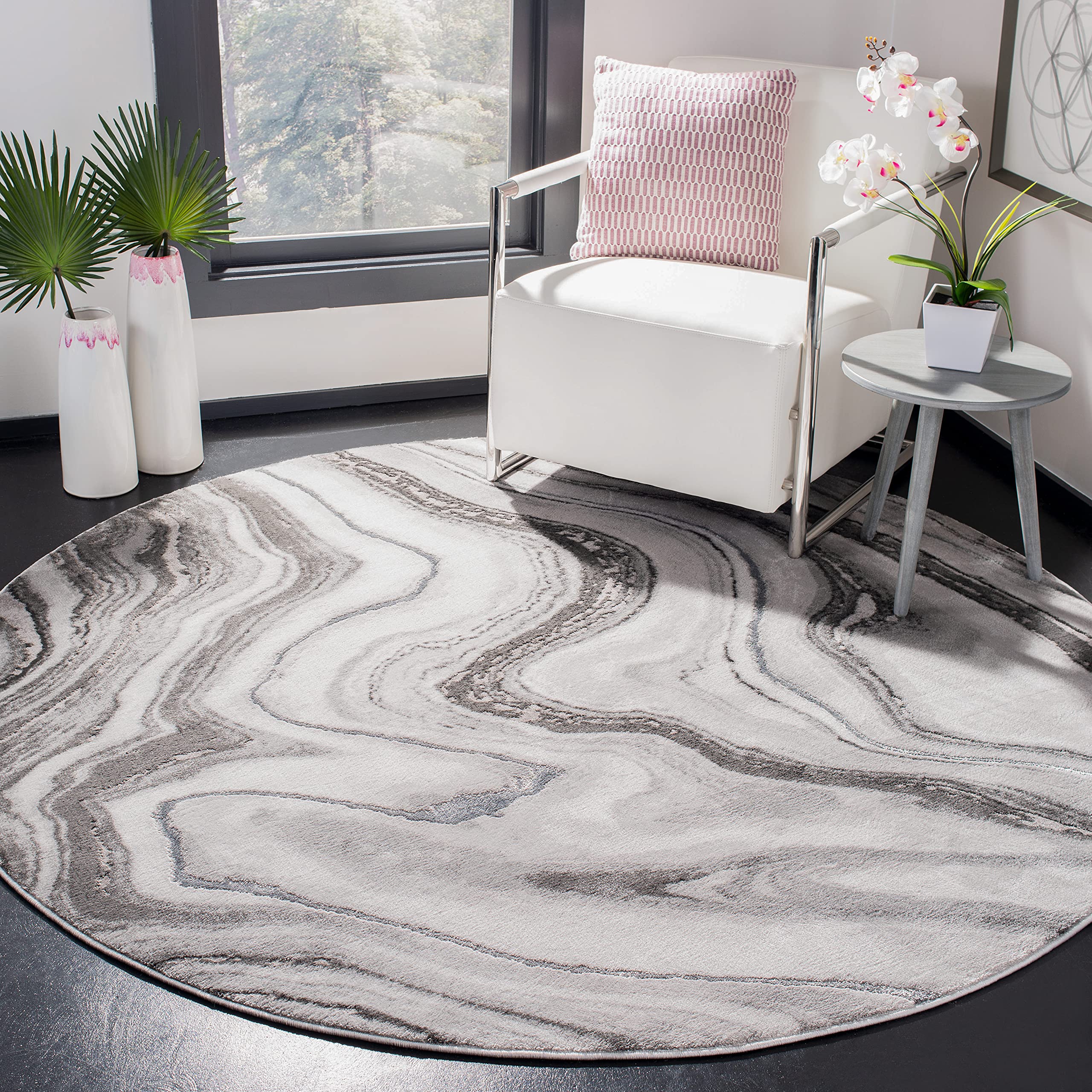 SAFAVIEH Craft Collection 9 Round Grey / Silver CFT819G Modern Abstract Non-Shedding Dining Room Entryway Foyer Living Room Bed