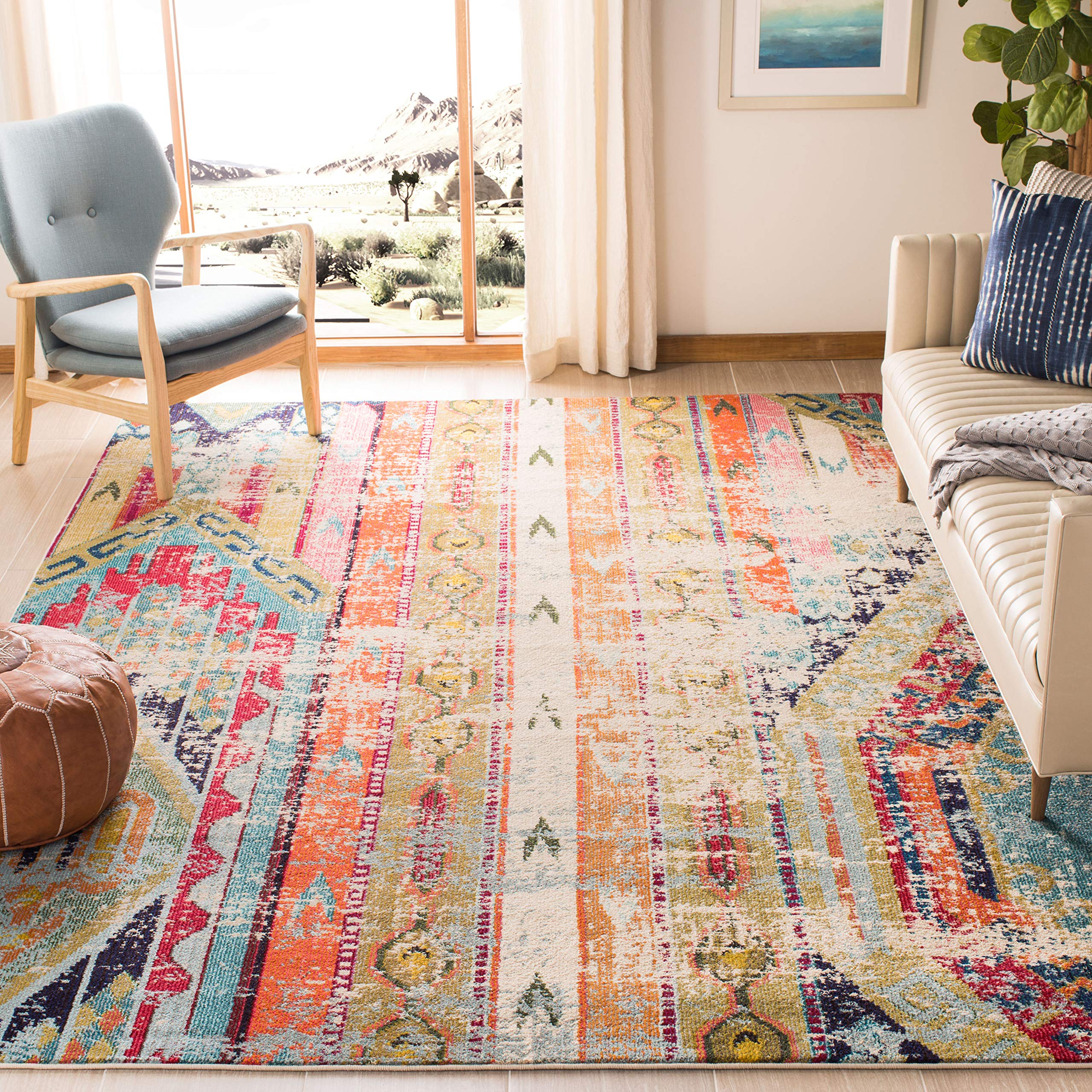 SAFAVIEH Monaco Collection Area Rug - 8 x 10, Multi, Boho Chic Tribal Distressed Design, Non-Shedding & Easy Care, Ideal for H