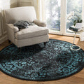 SAFAVIEH Adirondack Collection 8 Round Black/Teal ADR109K Oriental Distressed Non-Shedding Area Rug