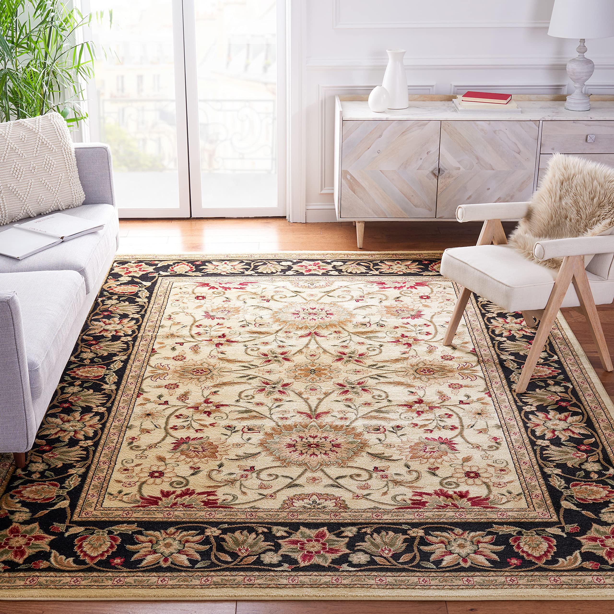 SAFAVIEH Lyndhurst Collection X-Large Area Rug - 11 x 15, Ivory & Black, Traditional Oriental Design, Non-Shedding & Easy Care