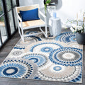 SAFAVIEH Cabana Collection Area Rug - 53 Square, Grey & Blue, Floral Design, Indoor/Outdoor & Washable, Ideal for Patio, Backya