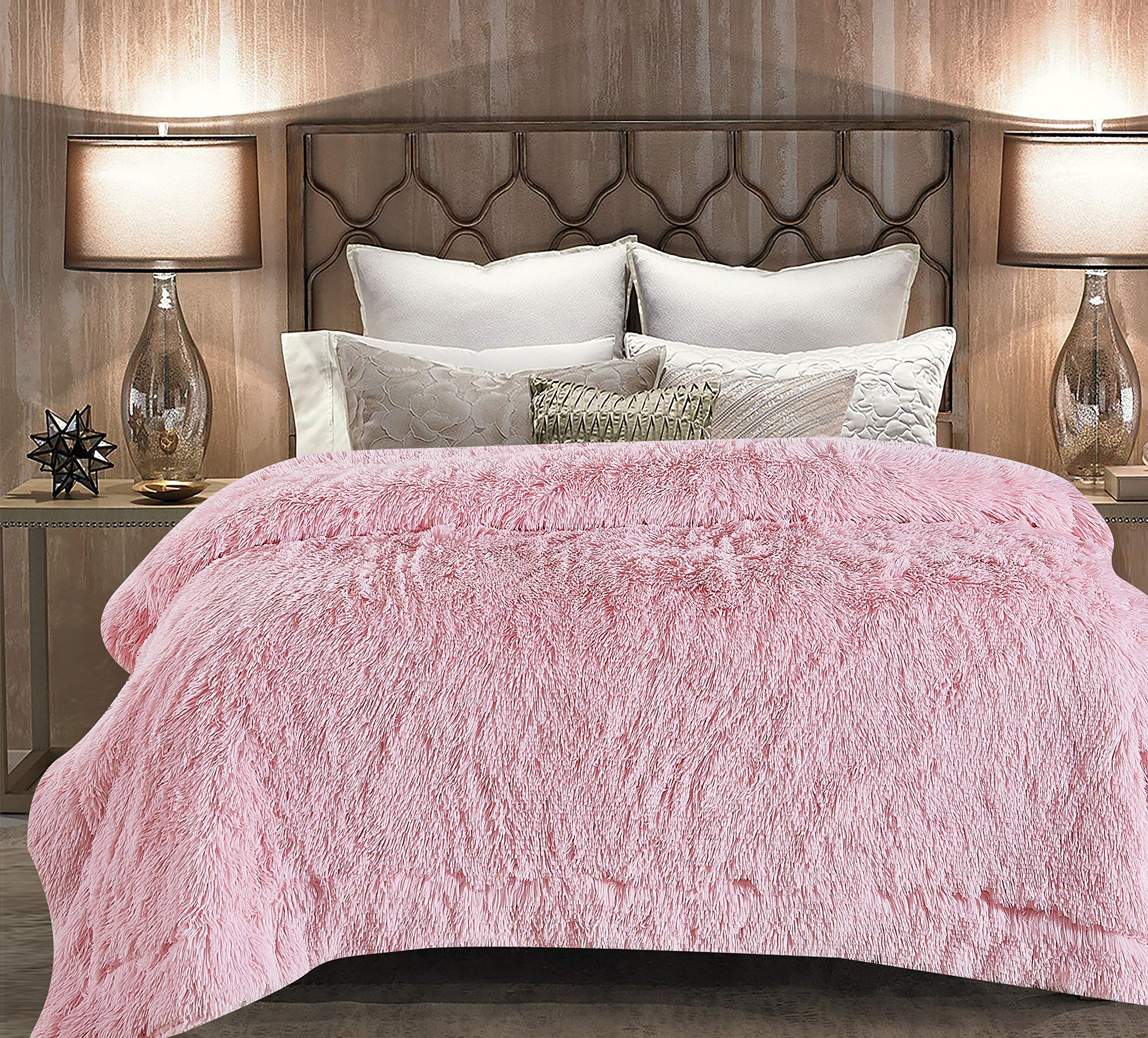 Chanasya Premium Solid Faux Long Fur Throw Blanket - Soft, Fuzzy Throw Blanket - For Bed Or Couch - 92' X 85' (Queen Size) - P