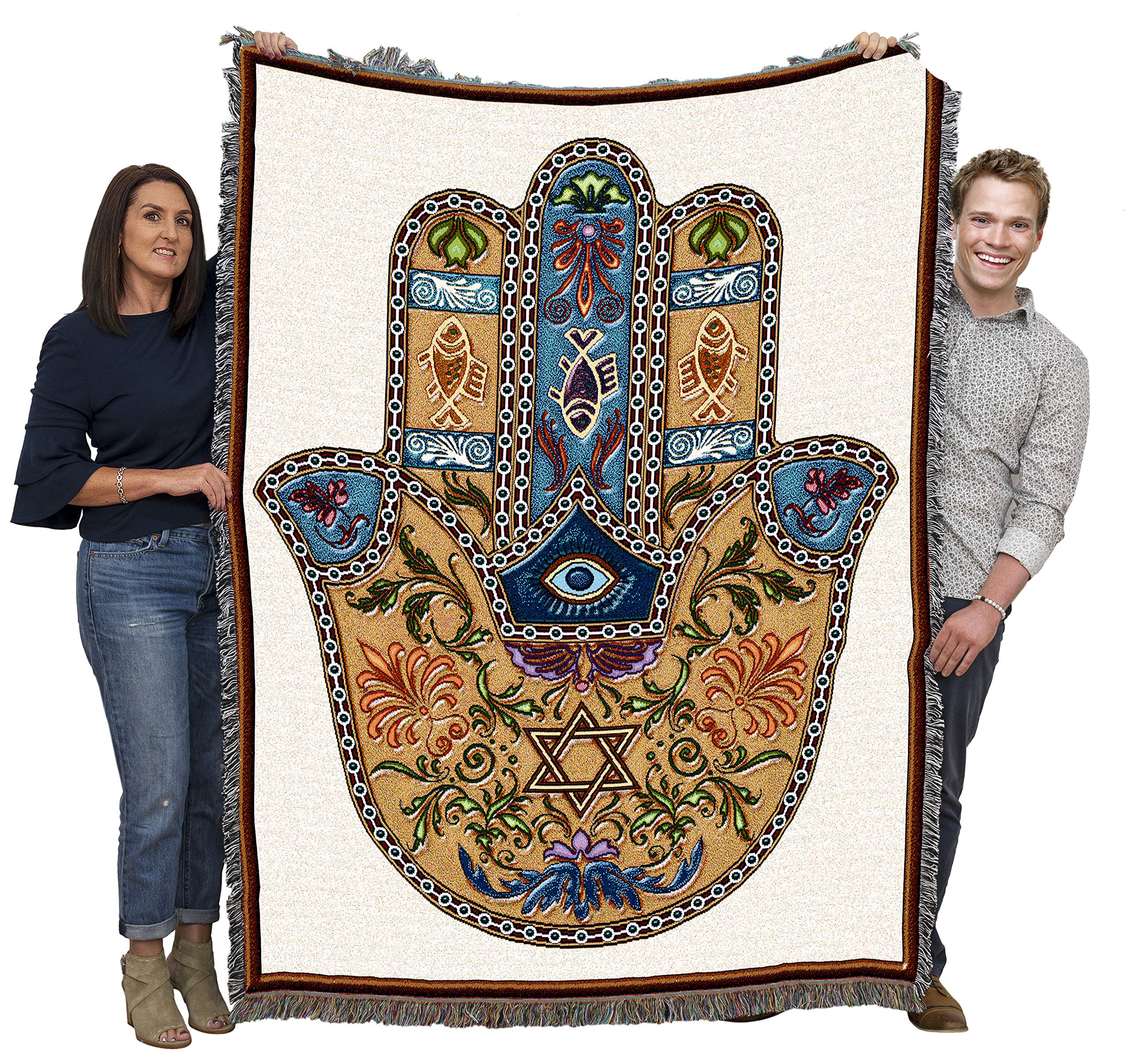 Pure Country Weavers Hand of Hamsa Blanket - Arabic Middle East Gift Tapestry Throw Woven from Cotton - Made in The USA (72x54)
