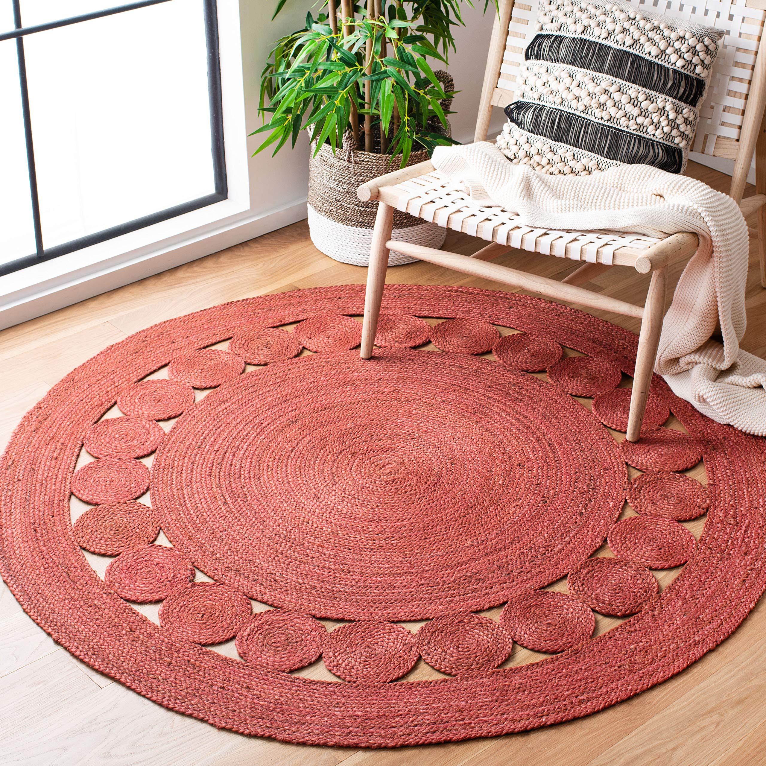 SAFAVIEH Natural Fiber Round Collection 5 Round Rust NF364P Handmade Boho Charm Farmhouse Jute Area Rug