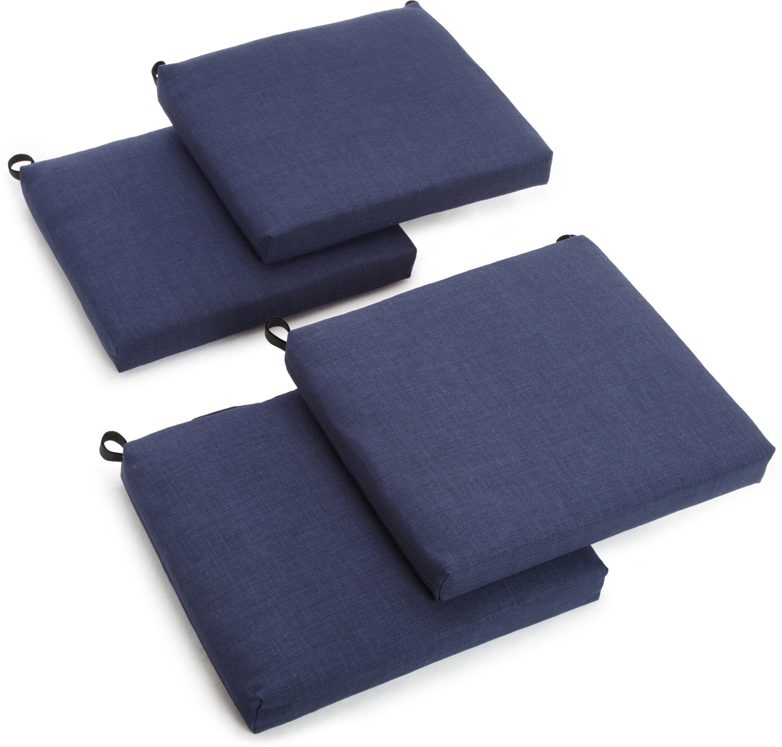 Blazing Needles Outdoor Spun Poly 19-Inch by 20-Inch by 3-1/2-Inch All Weather UV Resistant Zippered Cushions, Azul, Set of 4