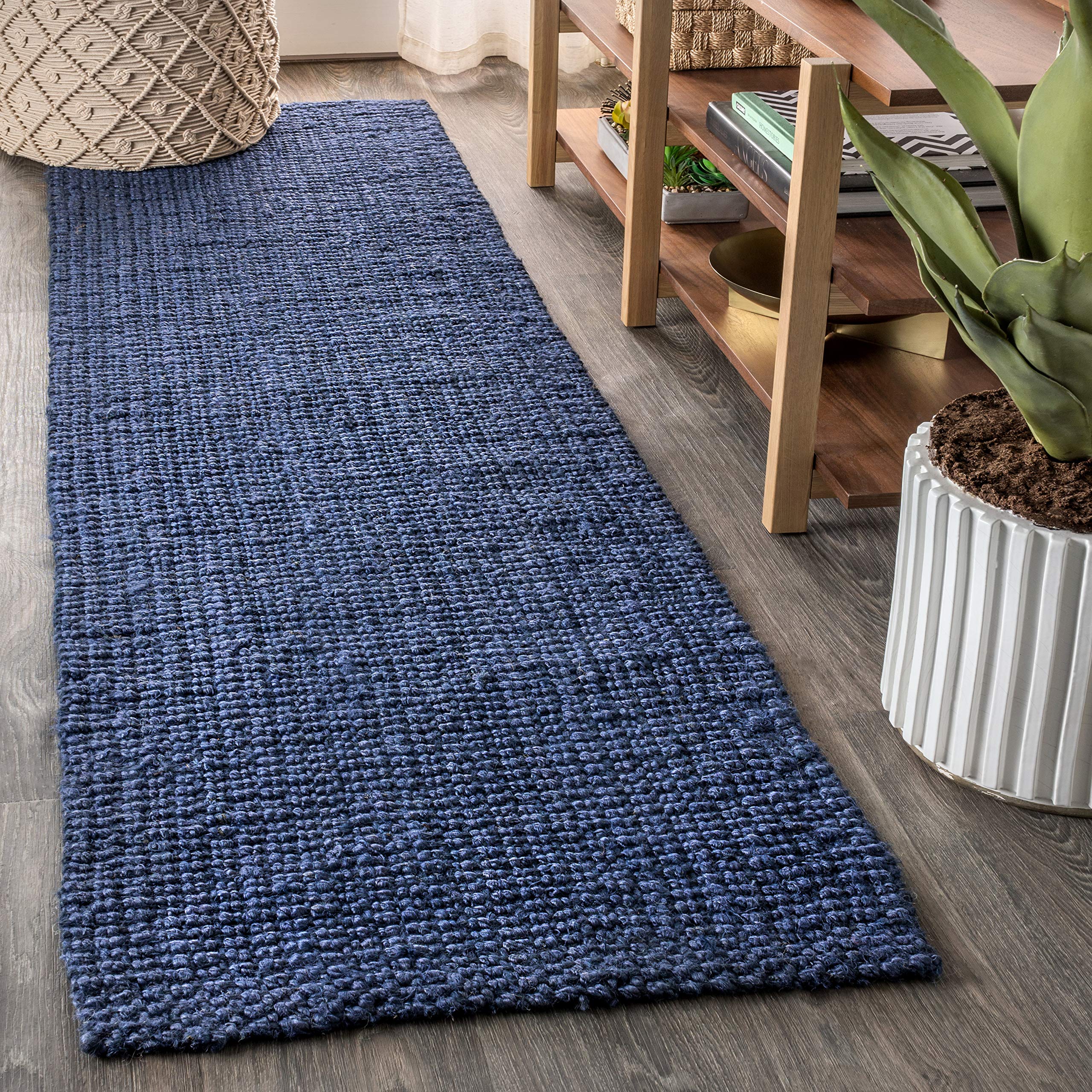 JONATHAN Y NRF102D-216 Pata Hand Woven Chunky Jute Navy 2 ft. x 16 ft. Runner Rug, Bohemian, Transitional, Rustic for Home, Bedr