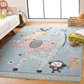 SAFAVIEH Carousel Kids Collection Area Rug - 53 Square, Blue, Animal Design, Ideal for High Traffic Area for Boys & Girls in Pl