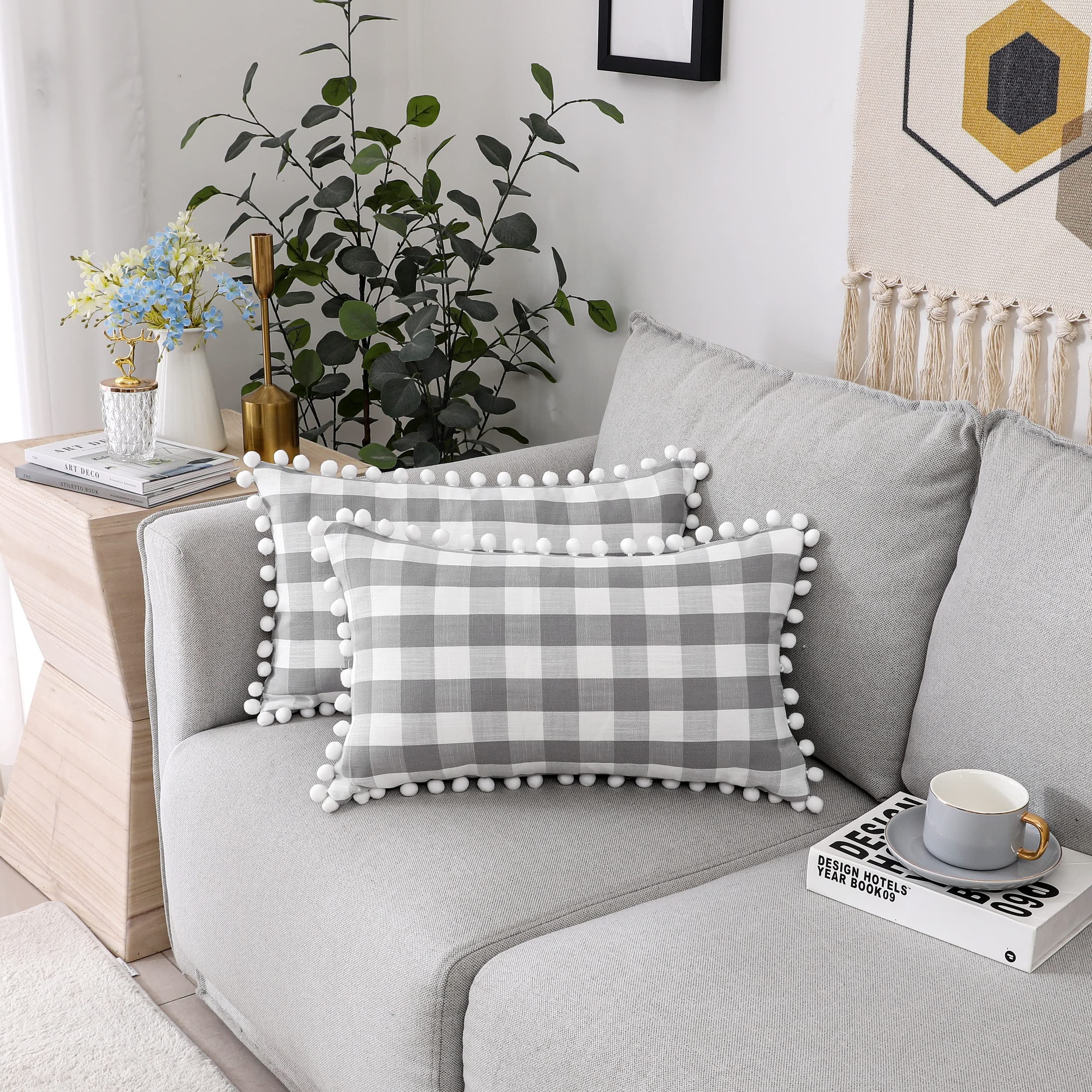 Zjdecor Gray Buffalo Plaid Checkered Pillow Covers Set Of 2, Retro Farmhouse Rustic Throw Pillow Cases Cushion Case Pillow Shams