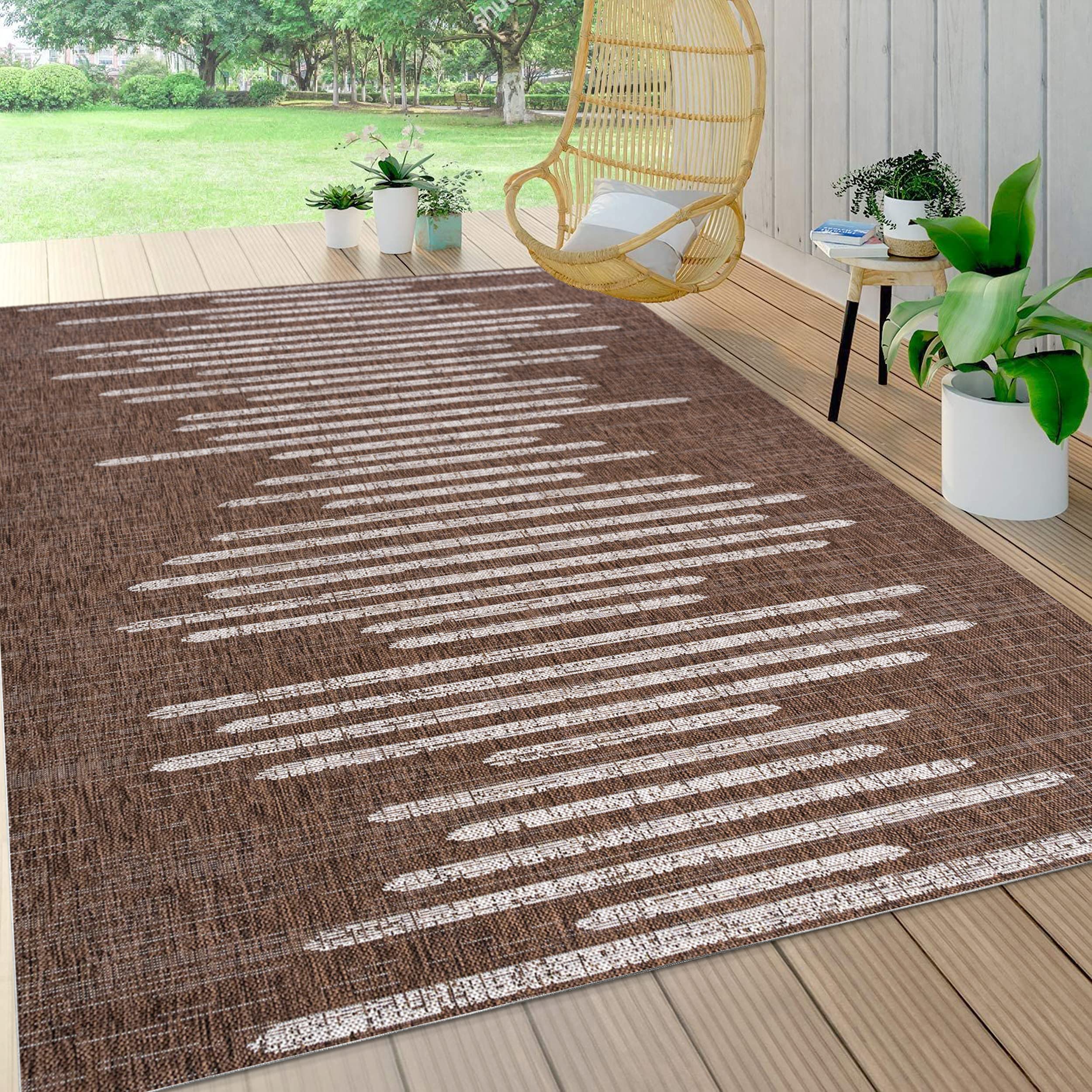 Jonathan Y Smb124B-4 Zolak Berber Stripe Geometric Indoor Outdoor Area-Rug Bohemian Contemporary Easy-Cleaning Bedroom Kitchen Backyard Patio Non Shedding, 4 X 6, Brown/Beige