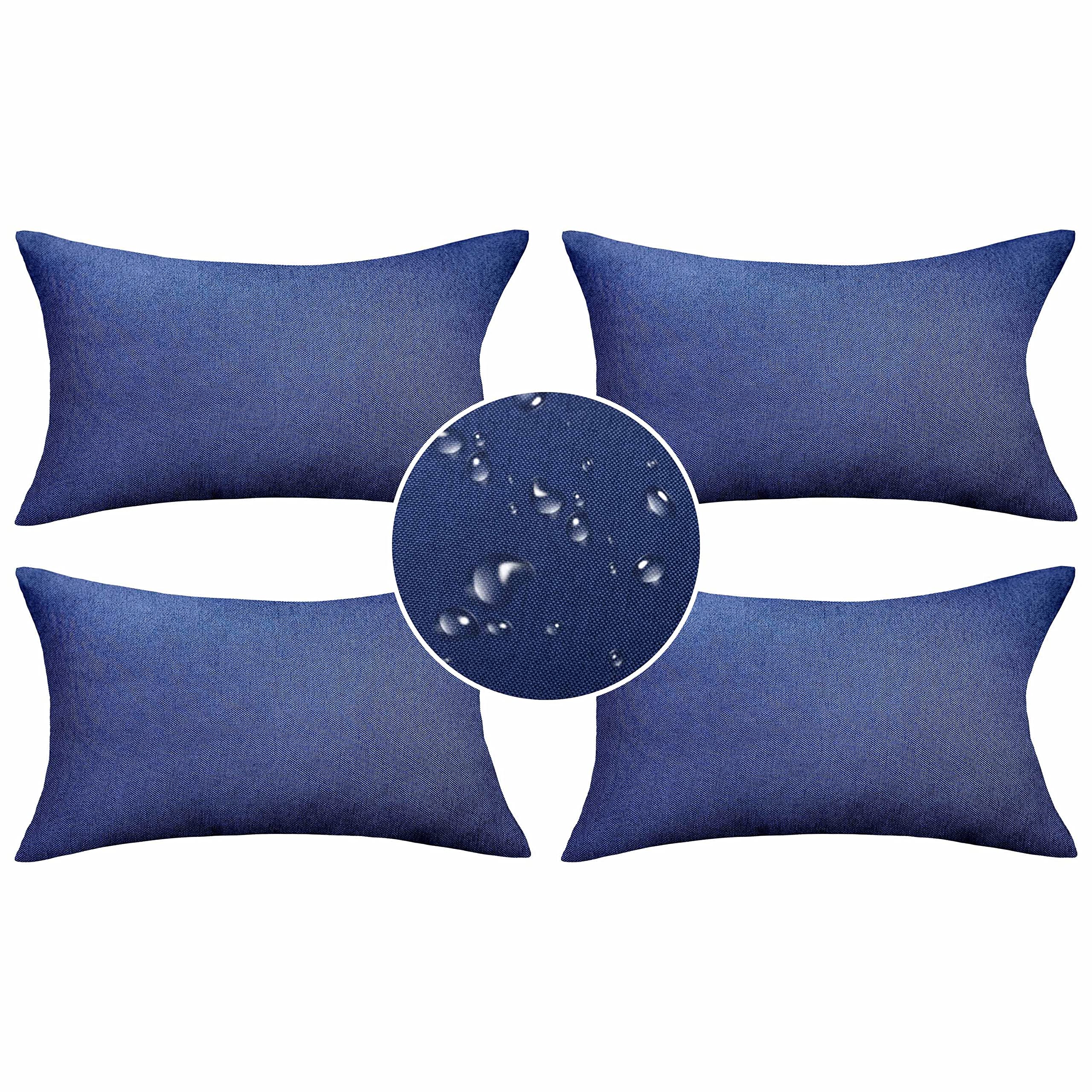Demetex Outdoor Lumbar Throw Pillow Covers 12X20 Set Of 4 Decorative Waterproof Throw Pillows For Couch Bed Decor, 12 X 20 Inch,