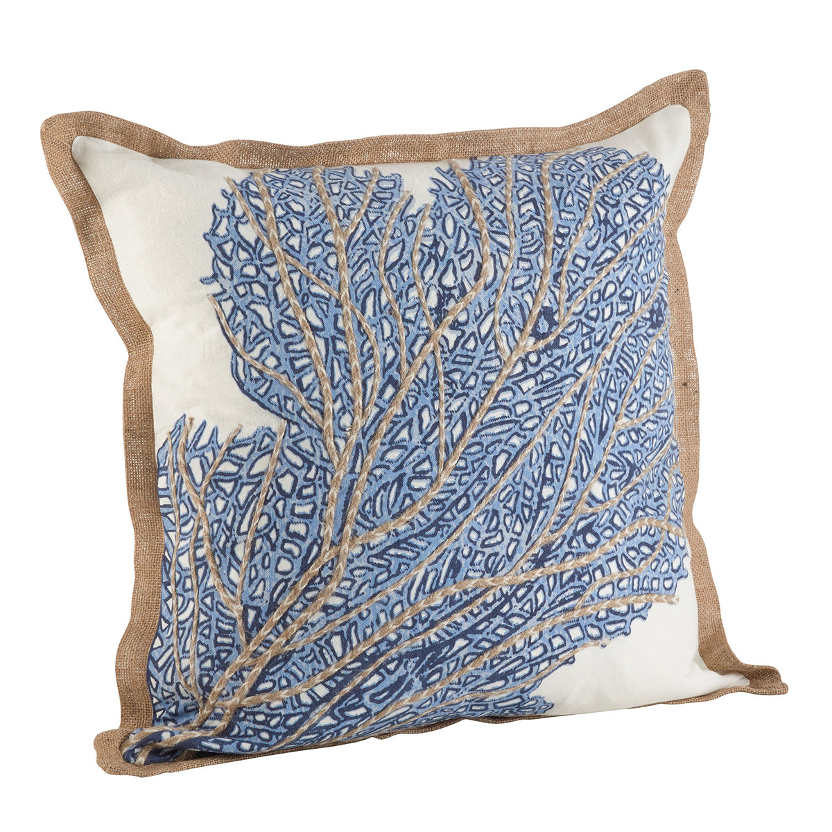 Saro Lifestyle 5432.Nb20S Sea Fan Coral Print Down Filled Throw Pillow, Navy Blue, 20'