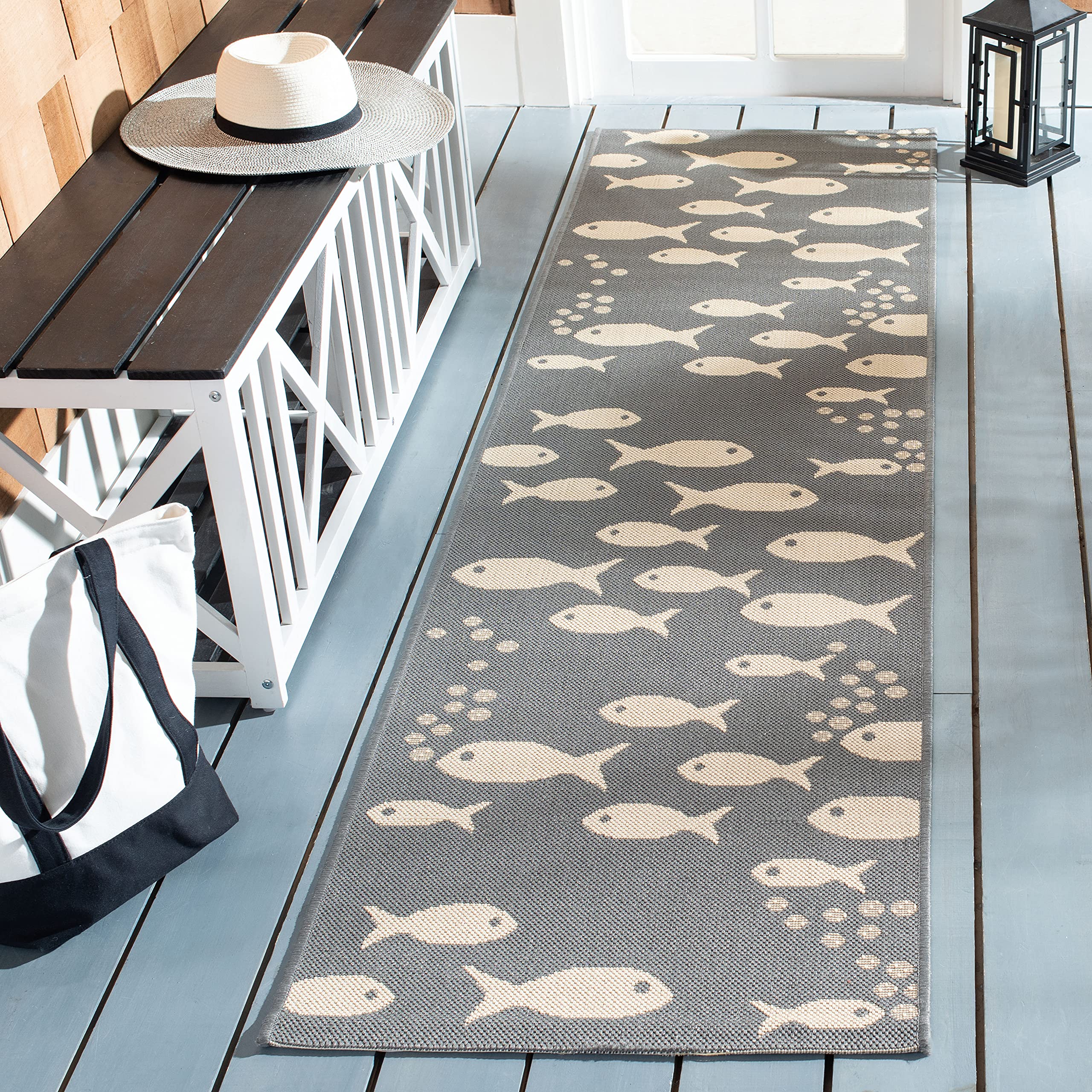 Safavieh Courtyard Collection Runner Rug - 2'3' X 6'7', Dark Grey & Beige, Non-Shedding & Easy Care, Indoor/Outdoor & Washable