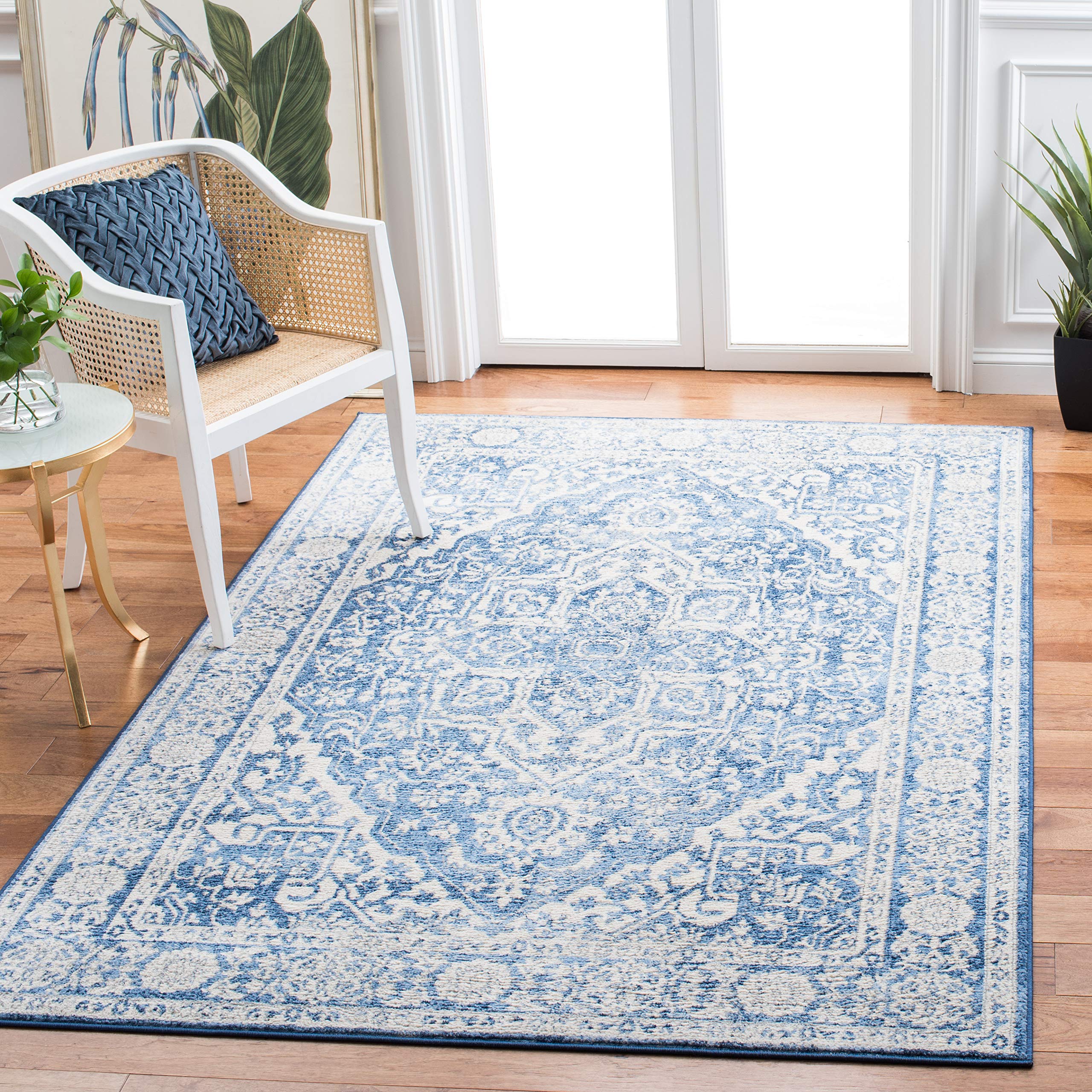 SAFAVIEH Brentwood Collection Accent Rug - 3 x 5, Ivory & Navy, Medallion Distressed Design, Non-Shedding & Easy Care, Ideal f