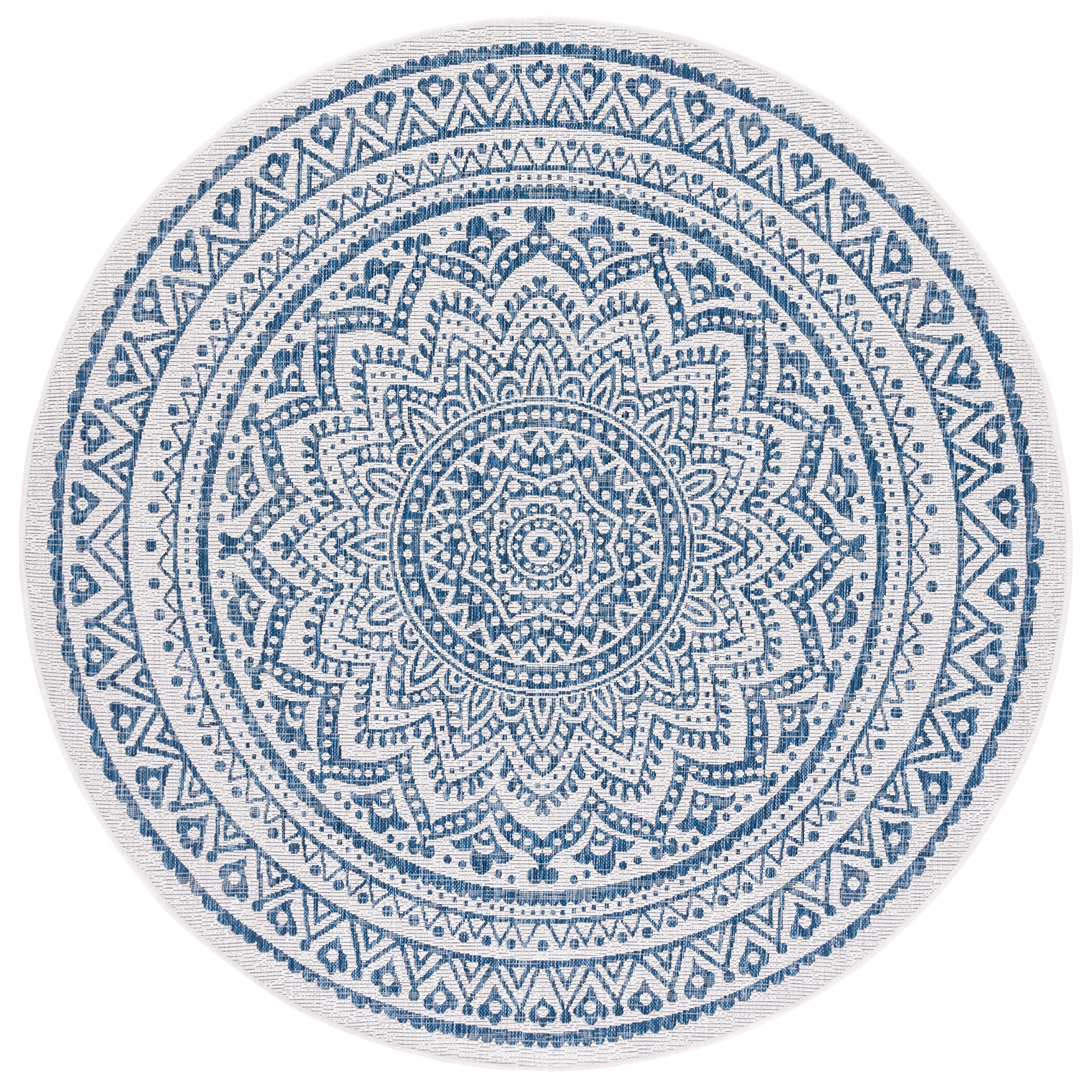 Safavieh Courtyard Collection 6'7' Round Light Grey/Black Cy8734 Indoor/ Outdoor Waterproof Easy Cleaning Patio Backyard Mudroom Area Rug