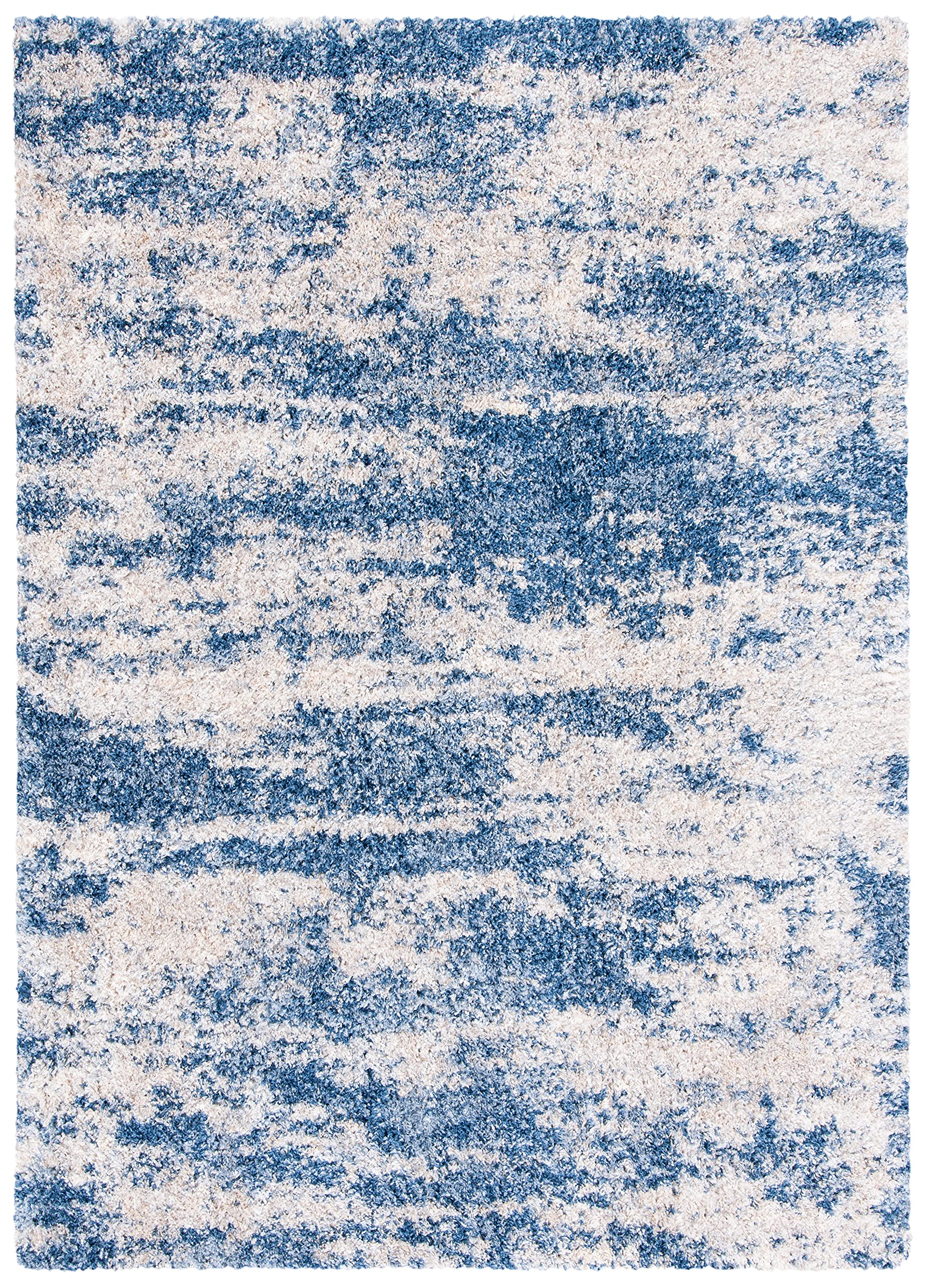 Safavieh Berber Shag Collection 6' X 9' Beige/Blue Ber219B Modern Abstract Non-Shedding 1.2-Inch Thick Living Room Dining Bedroo