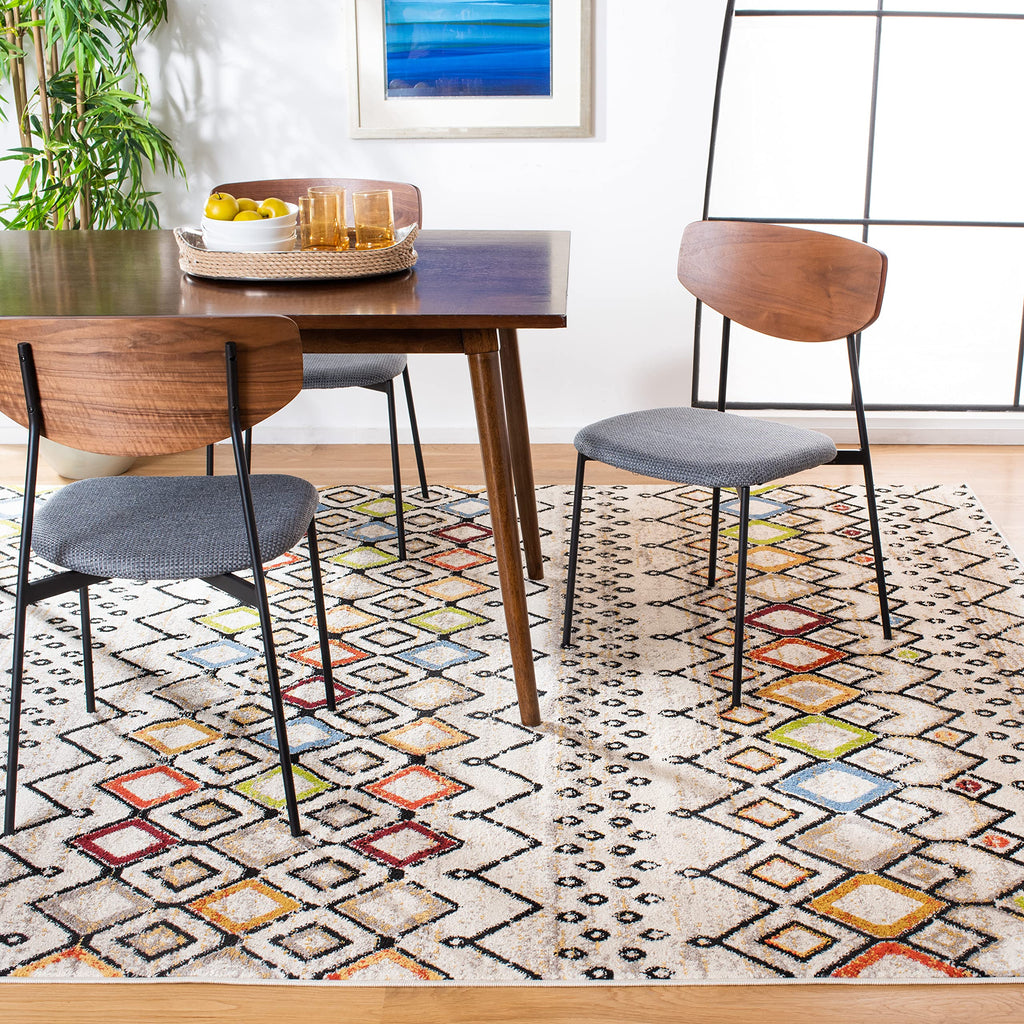 Safavieh Amsterdam Collection Area Rug - 8' Square, Ivory & Multi, Moroccan Boho Design, Non-Shedding & Easy Care, Ideal For Hig