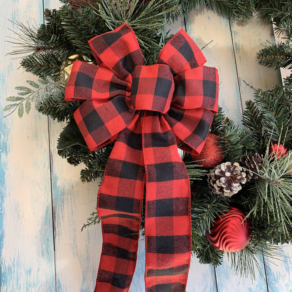 Red Black Buffalo Plaid Ribbon - 2 1/2' X 10 Yards, Wired Edge, Checkered, Wreath, Garlands, Swag, Bows, Gift Basket, Birthday,